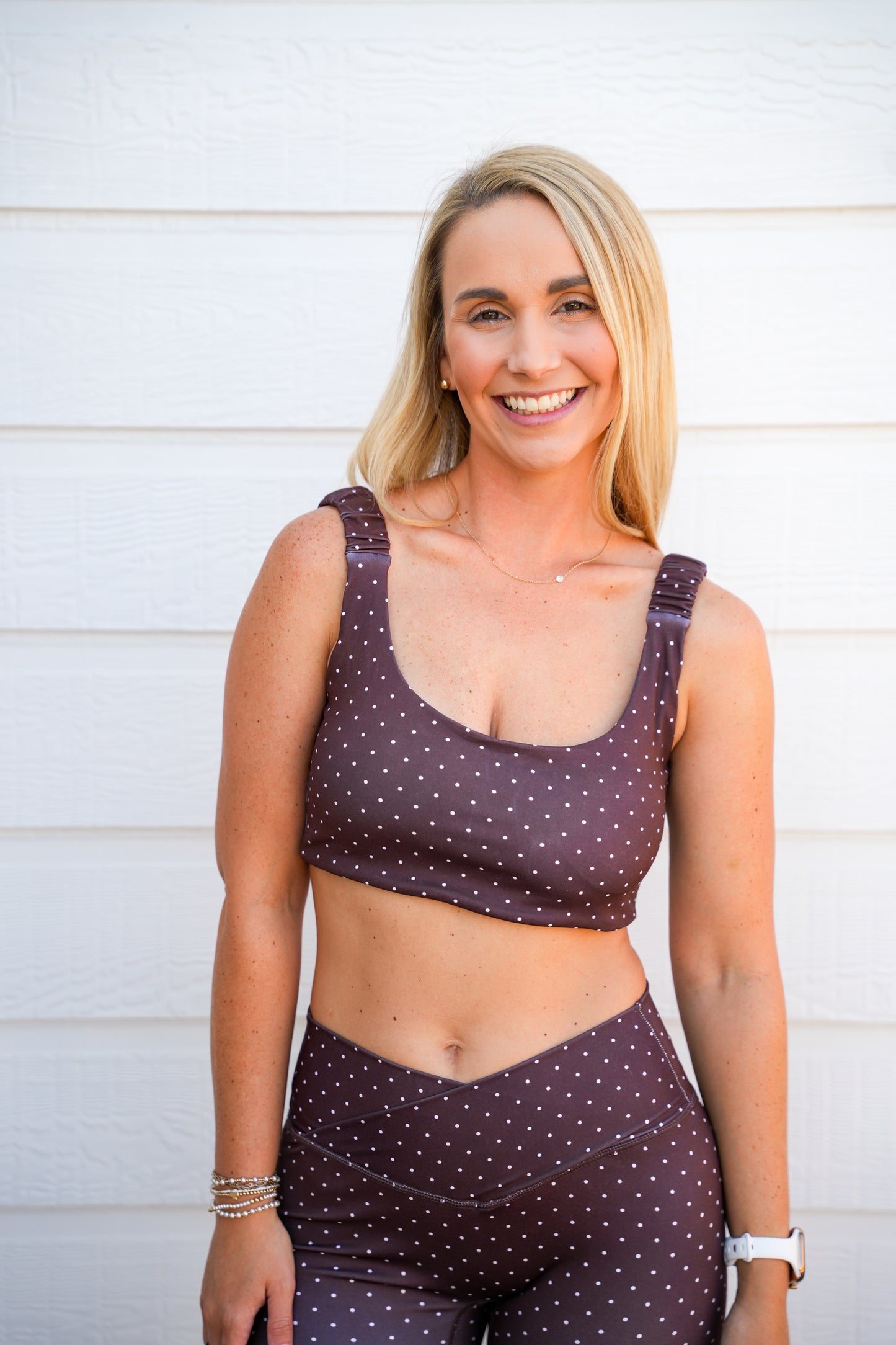 Brown Polka Dot Print Ruched Bra Top