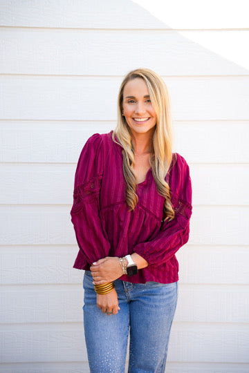 Burgundy Lace VNeck Blouse