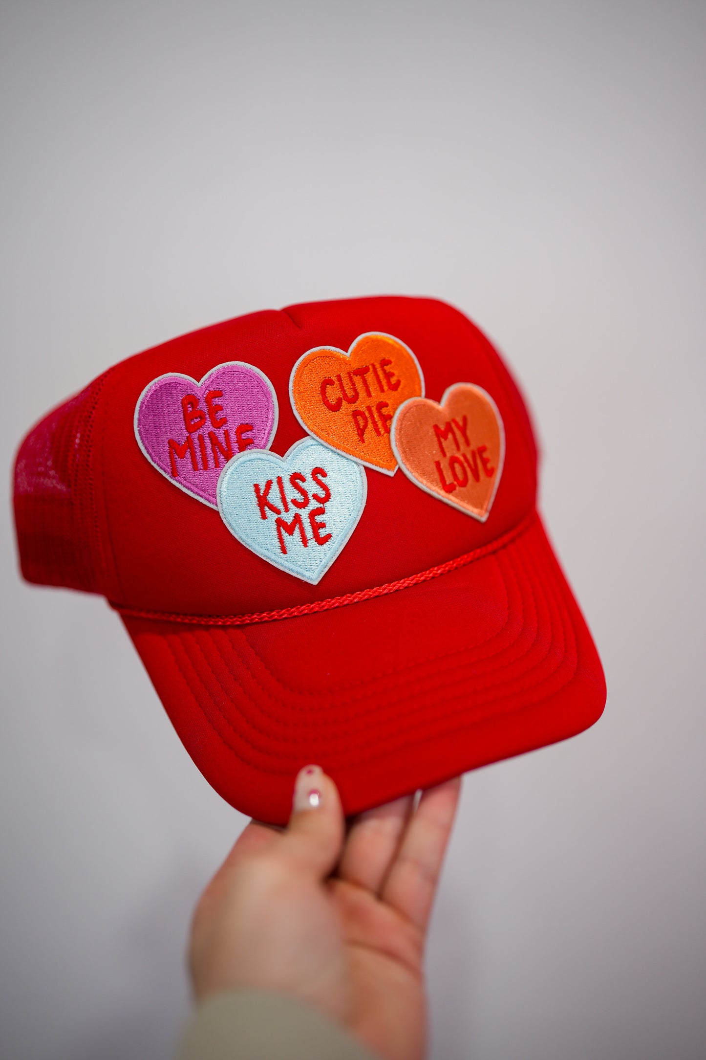 Sweet Conversation Hearts Trucker Hat - Red - Southern Belle Boutique