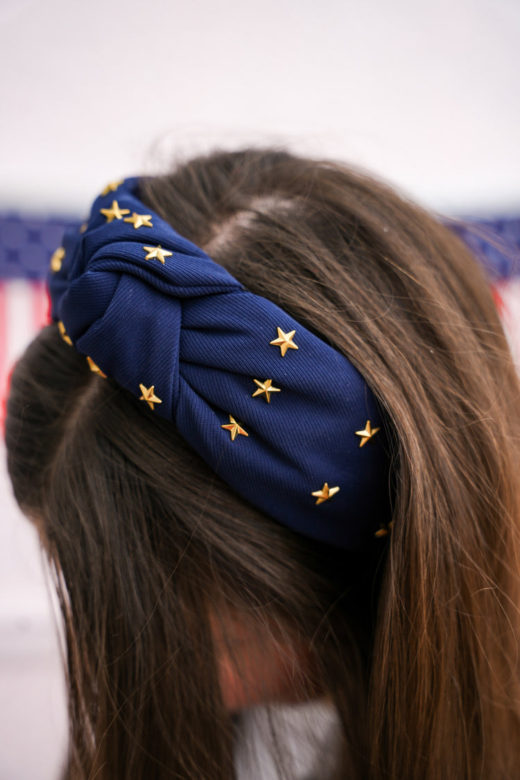 Stars Knotted Headband, Navy