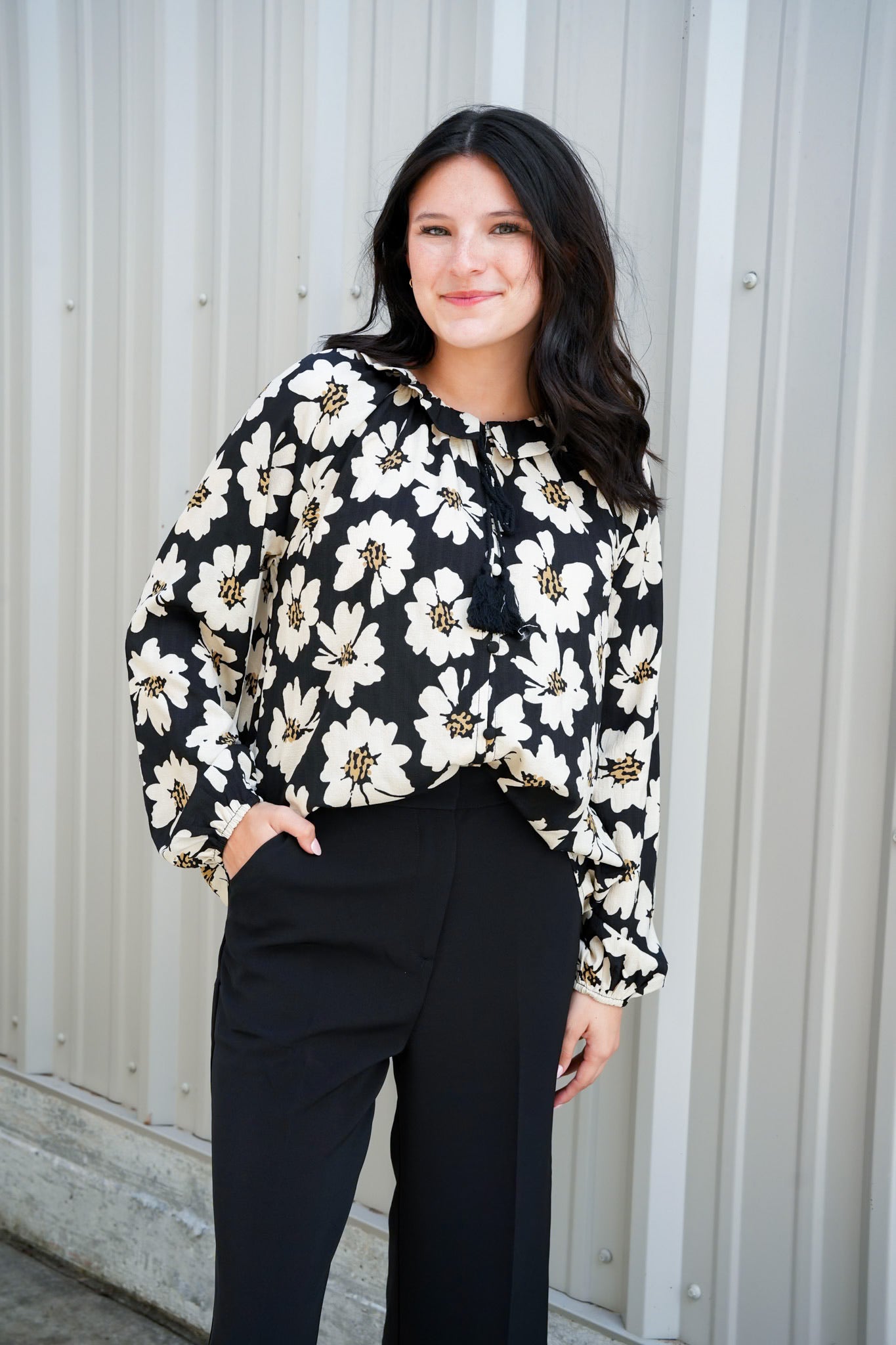 Floral Black Print Button Down Blouse - Southern Belle Boutique