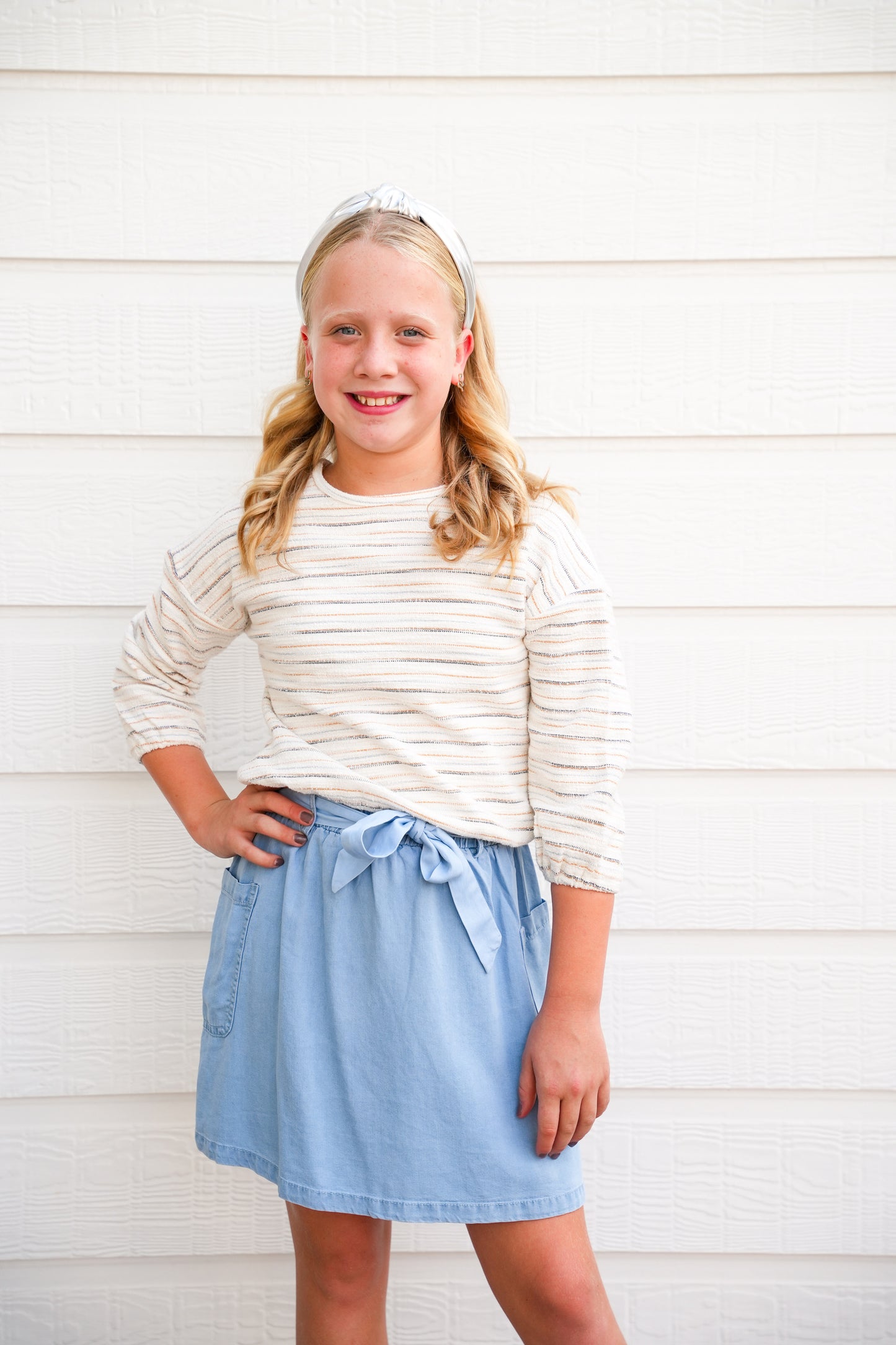 Mustard Striped Terry Knit Top