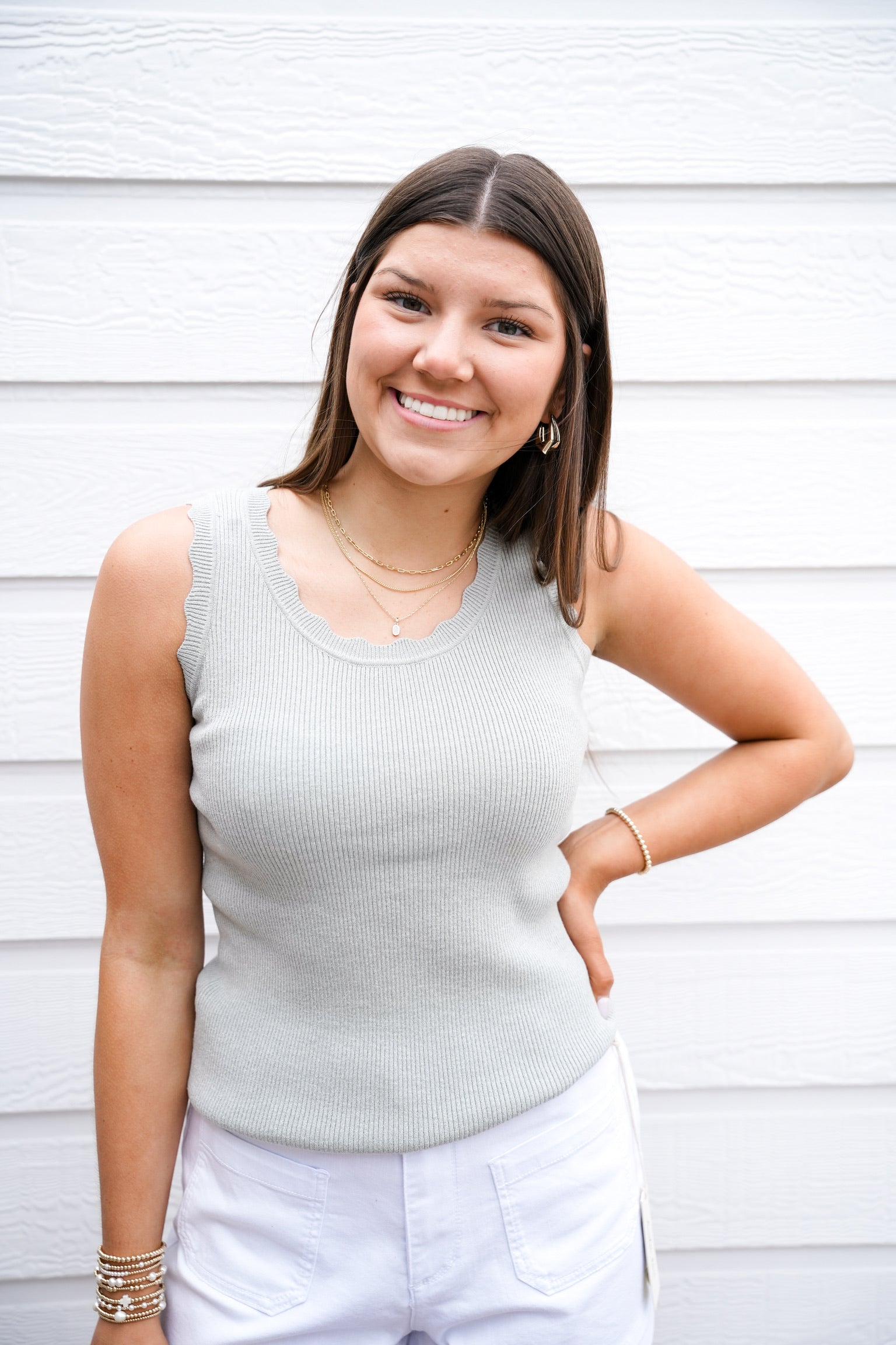 Pistachio Scalloped Scoop Neck Sweater Top - Southern Belle Boutique