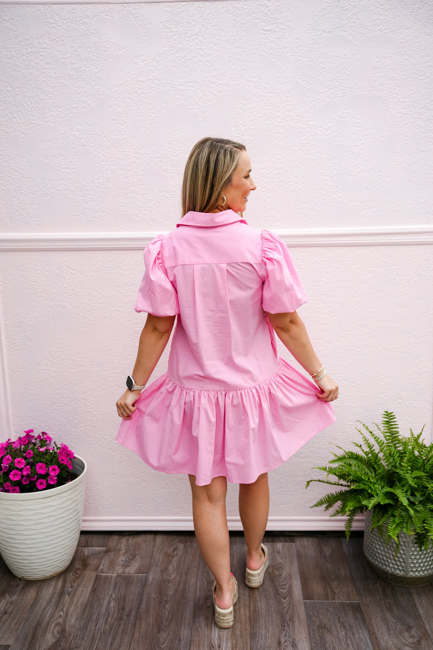 Collared Tiered Mini Dress - Pink - Southern Belle Boutique