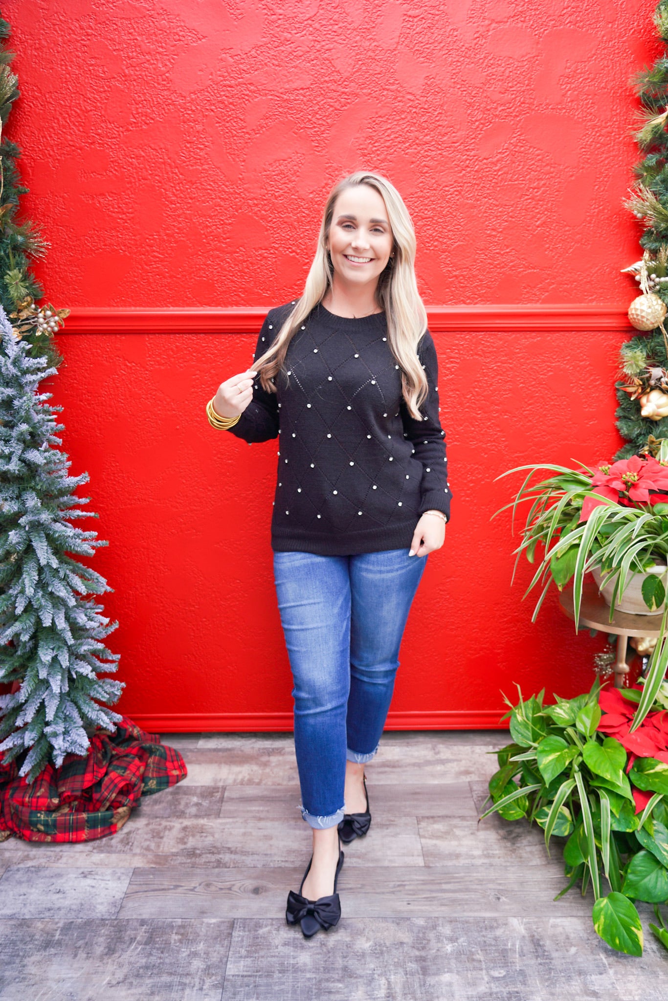 Rhinestone Black Sweater - Southern Belle Boutique