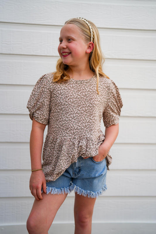 Leopard Knotted Puff Sleeve Top - Southern Belle Boutique