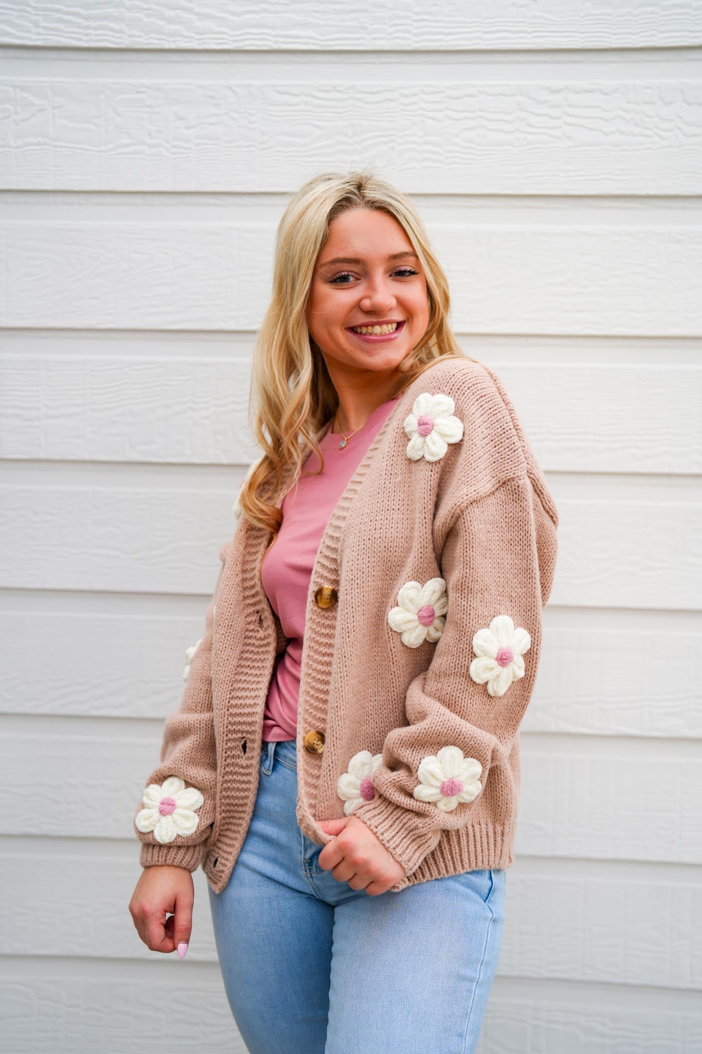 Blush Pink Floral Cardigan - Southern Belle Boutique