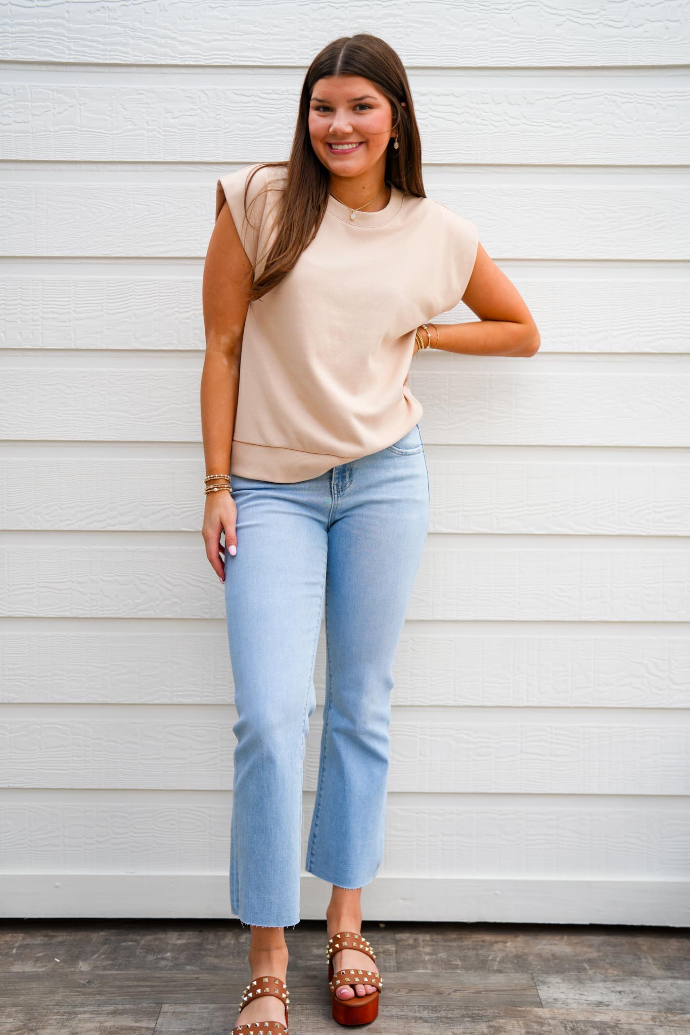 Beige Muscle Sweatshirt - Southern Belle Boutique