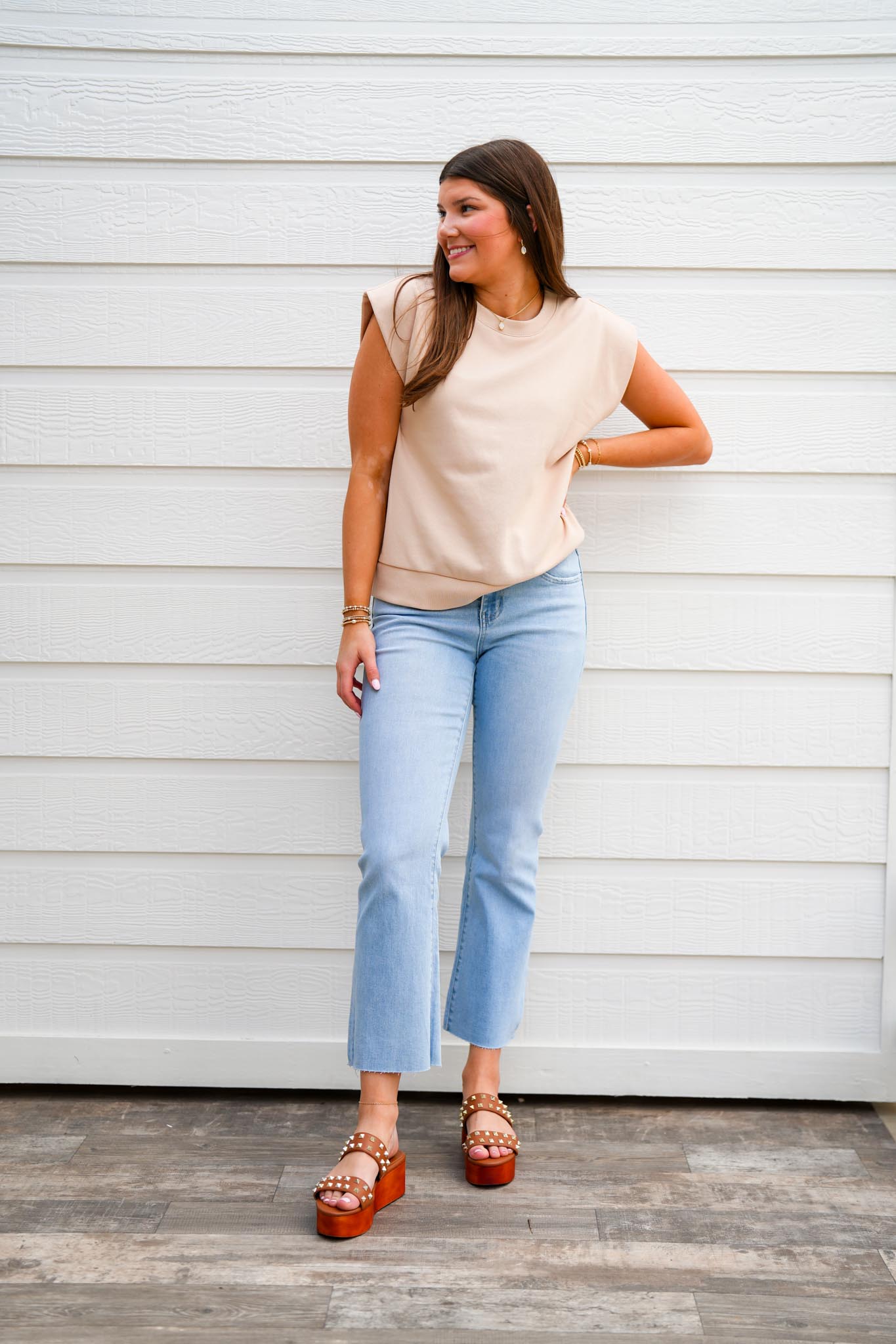 Beige Muscle Sweatshirt - Southern Belle Boutique