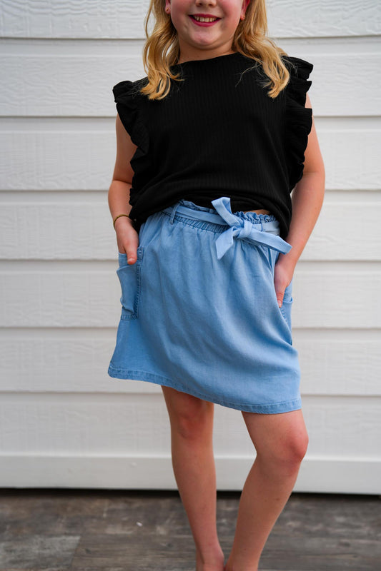 Denim Belted Patch Pocket Skirt - Southern Belle Boutique