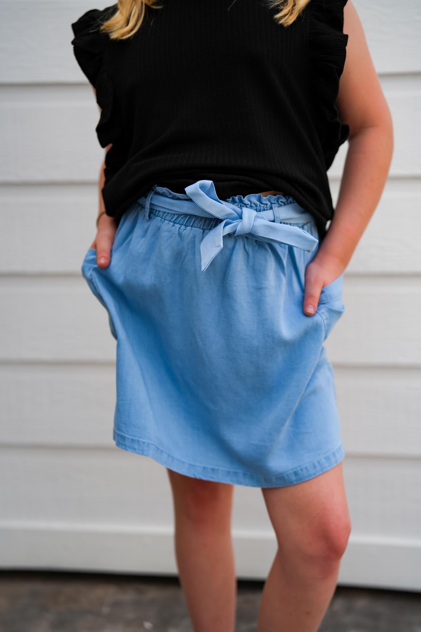 Denim Belted Patch Pocket Skirt - Southern Belle Boutique