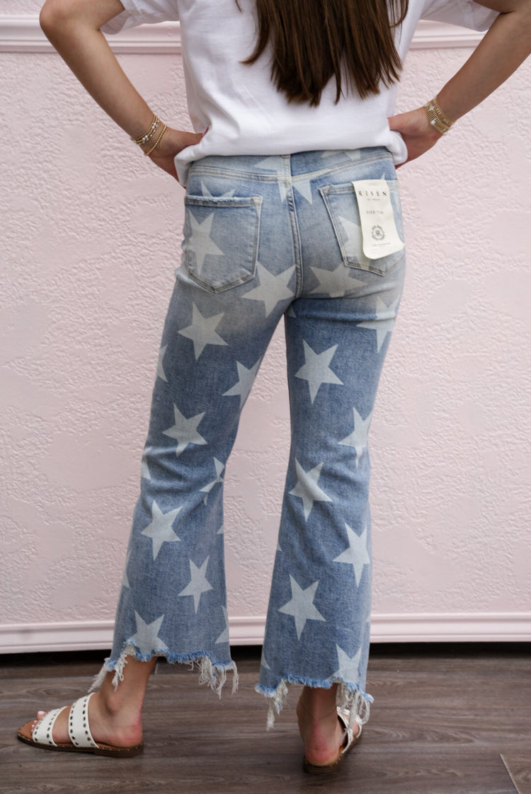 High Rise Star Printed Jeans