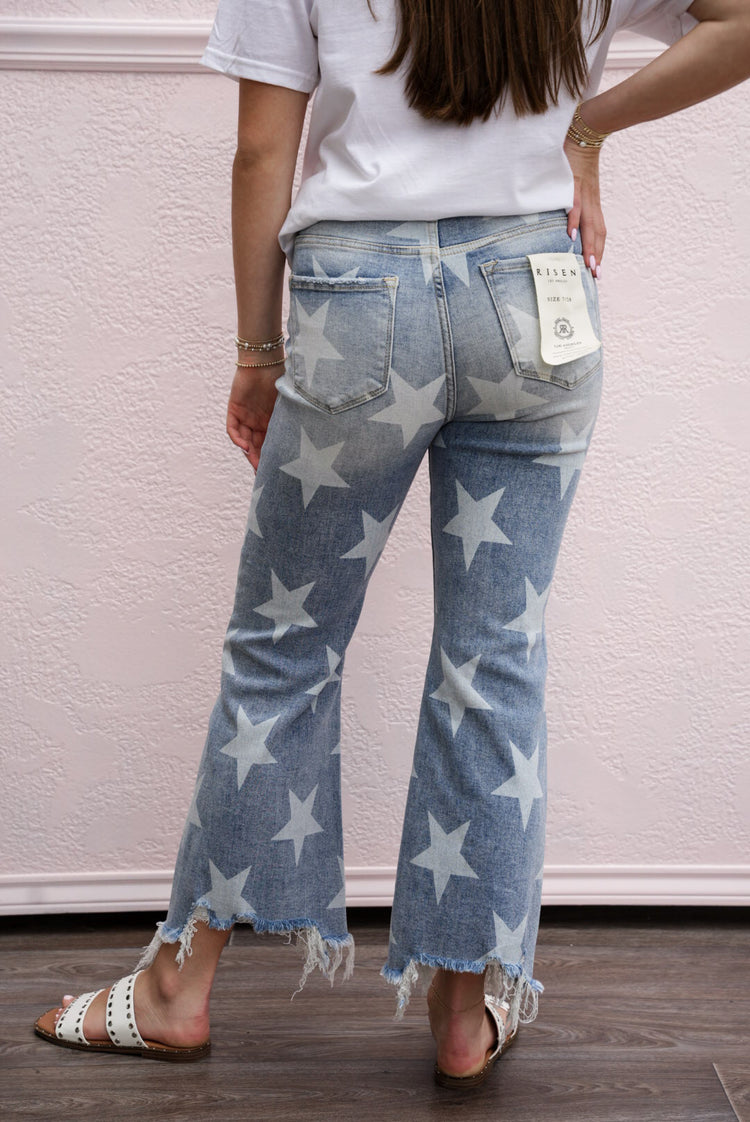High Rise Star Printed Jeans