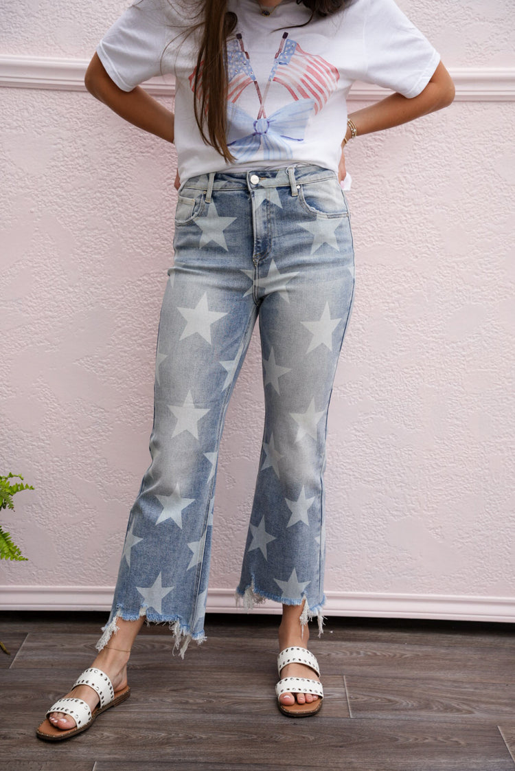High Rise Star Printed Jeans