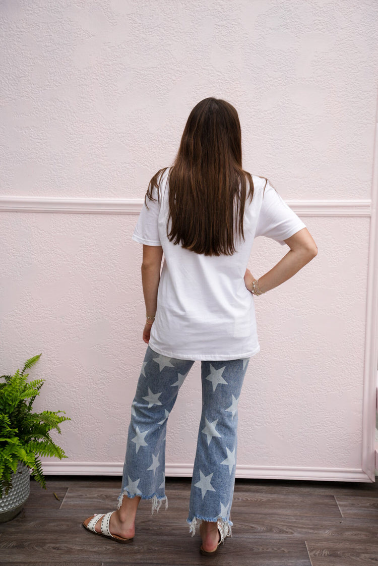 High Rise Star Printed Jeans