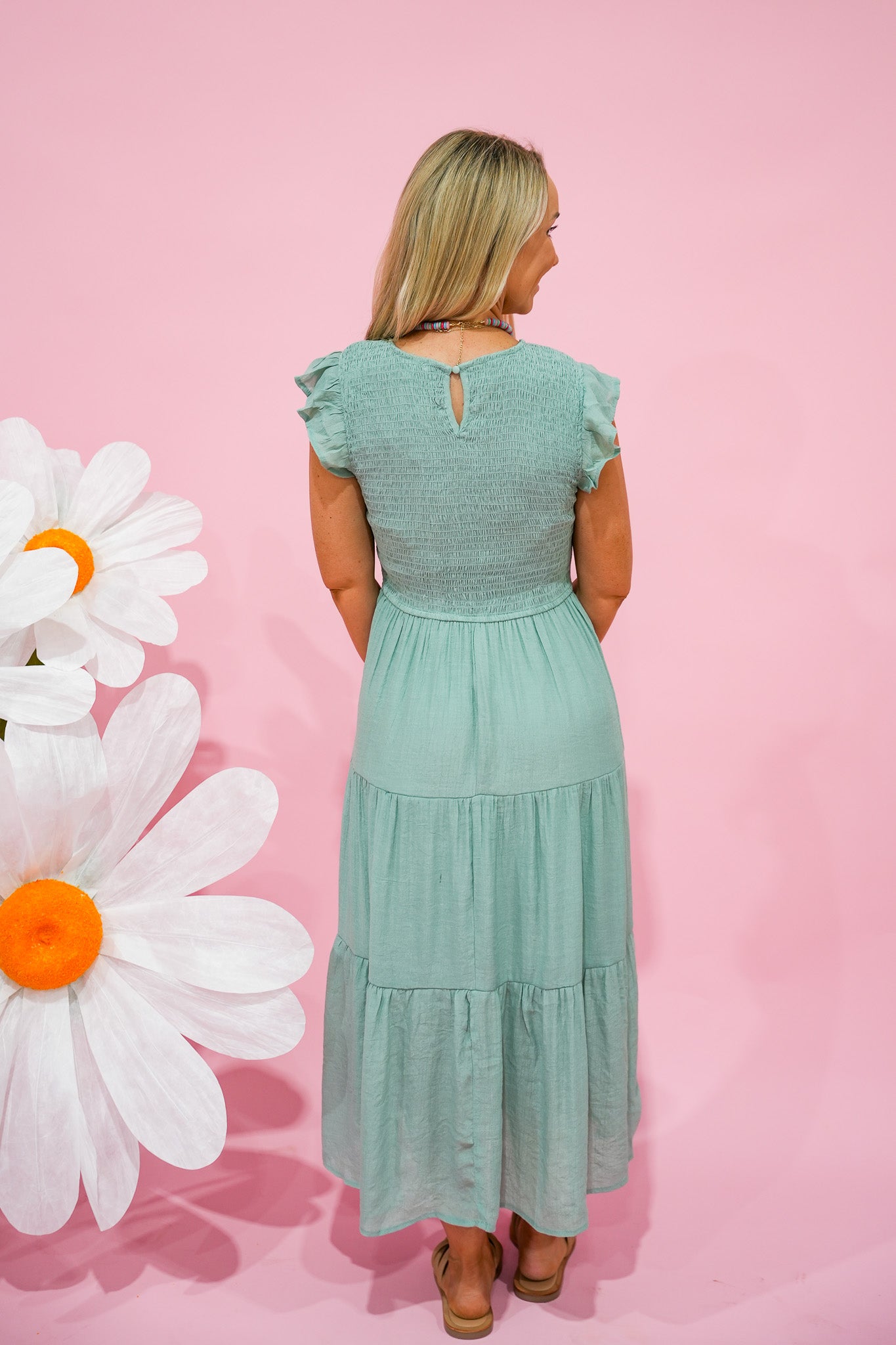 Sage Smocked Midi Dress - Southern Belle Boutique