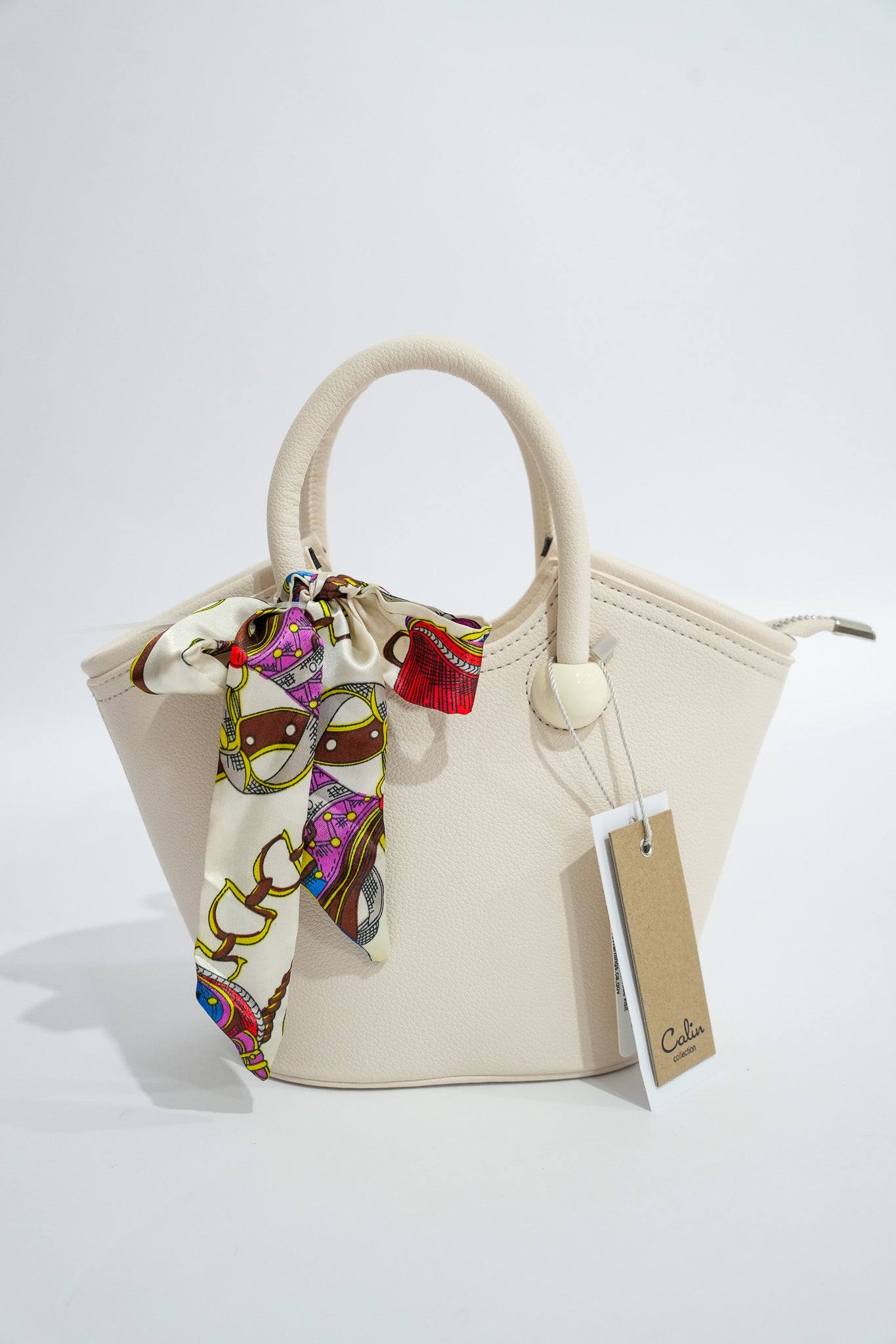 White Petite Bucket Bag w/Scarf - Southern Belle Boutique