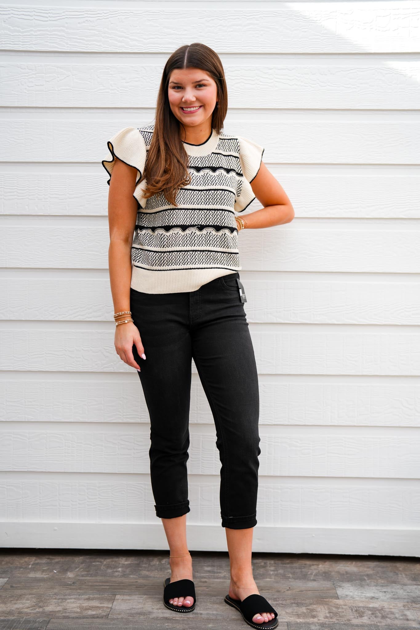 Bethany Sweater - Black/Cream - Southern Belle Boutique