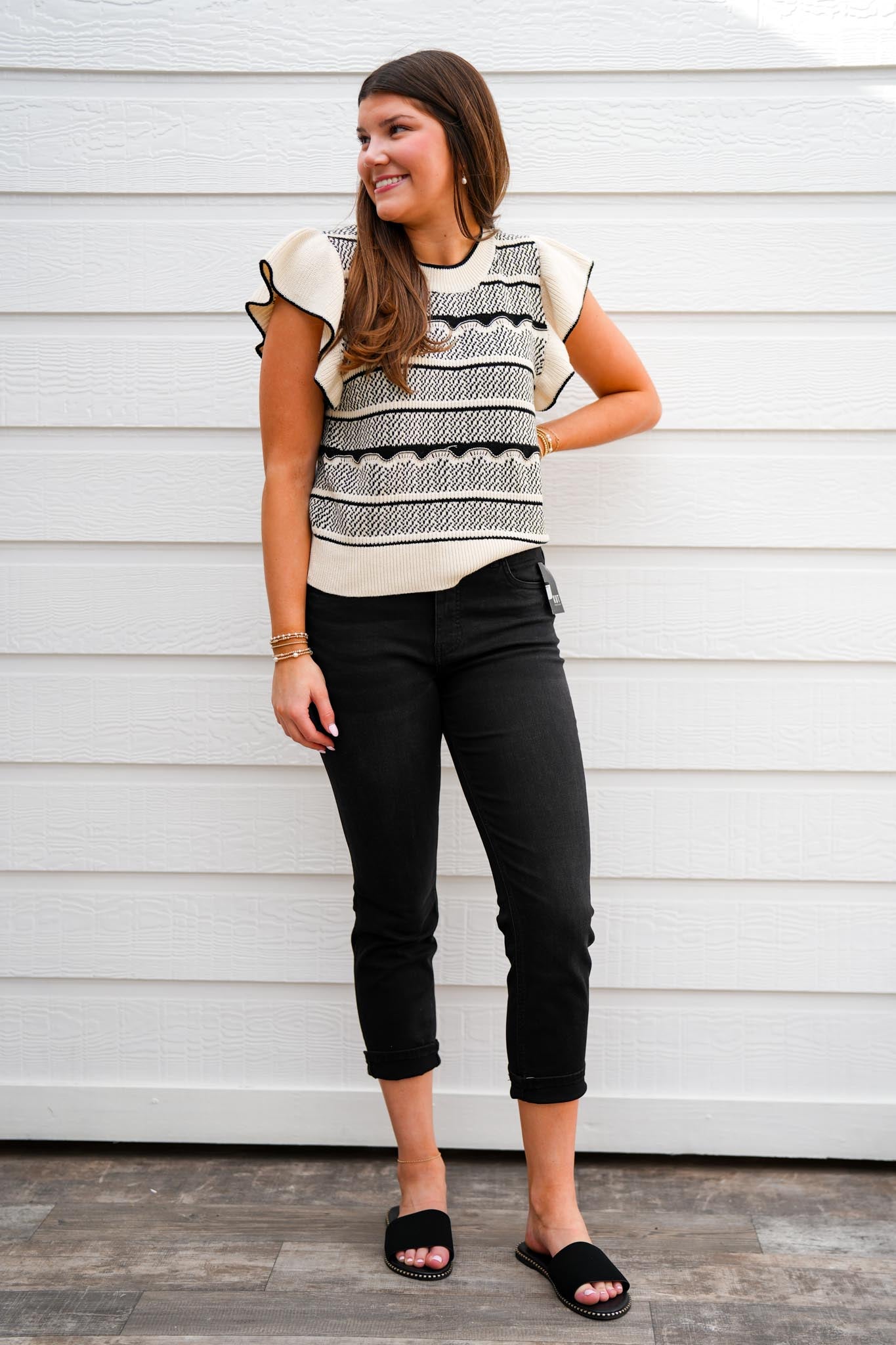 Bethany Sweater - Black/Cream - Southern Belle Boutique