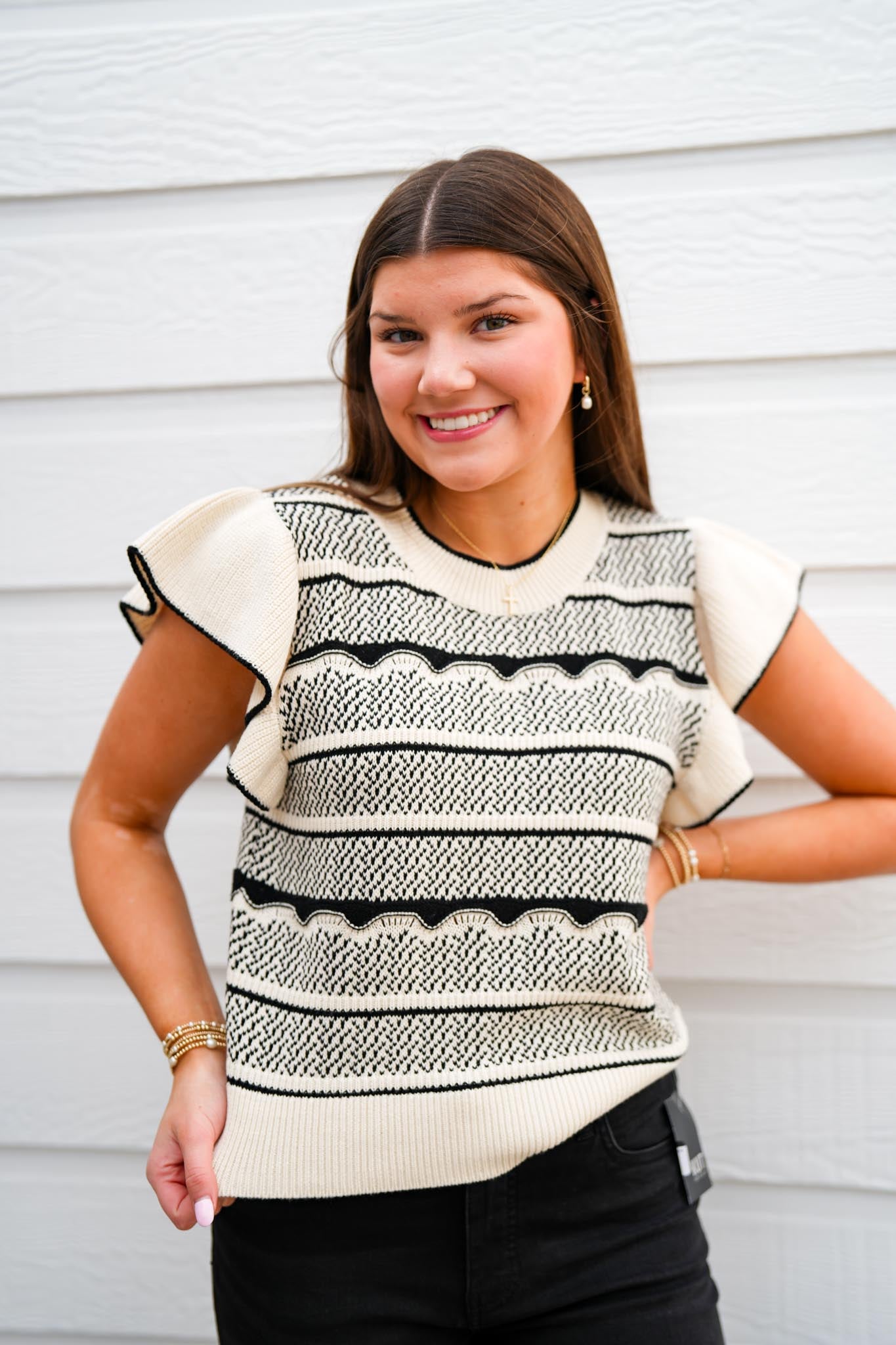 Bethany Sweater - Black/Cream - Southern Belle Boutique