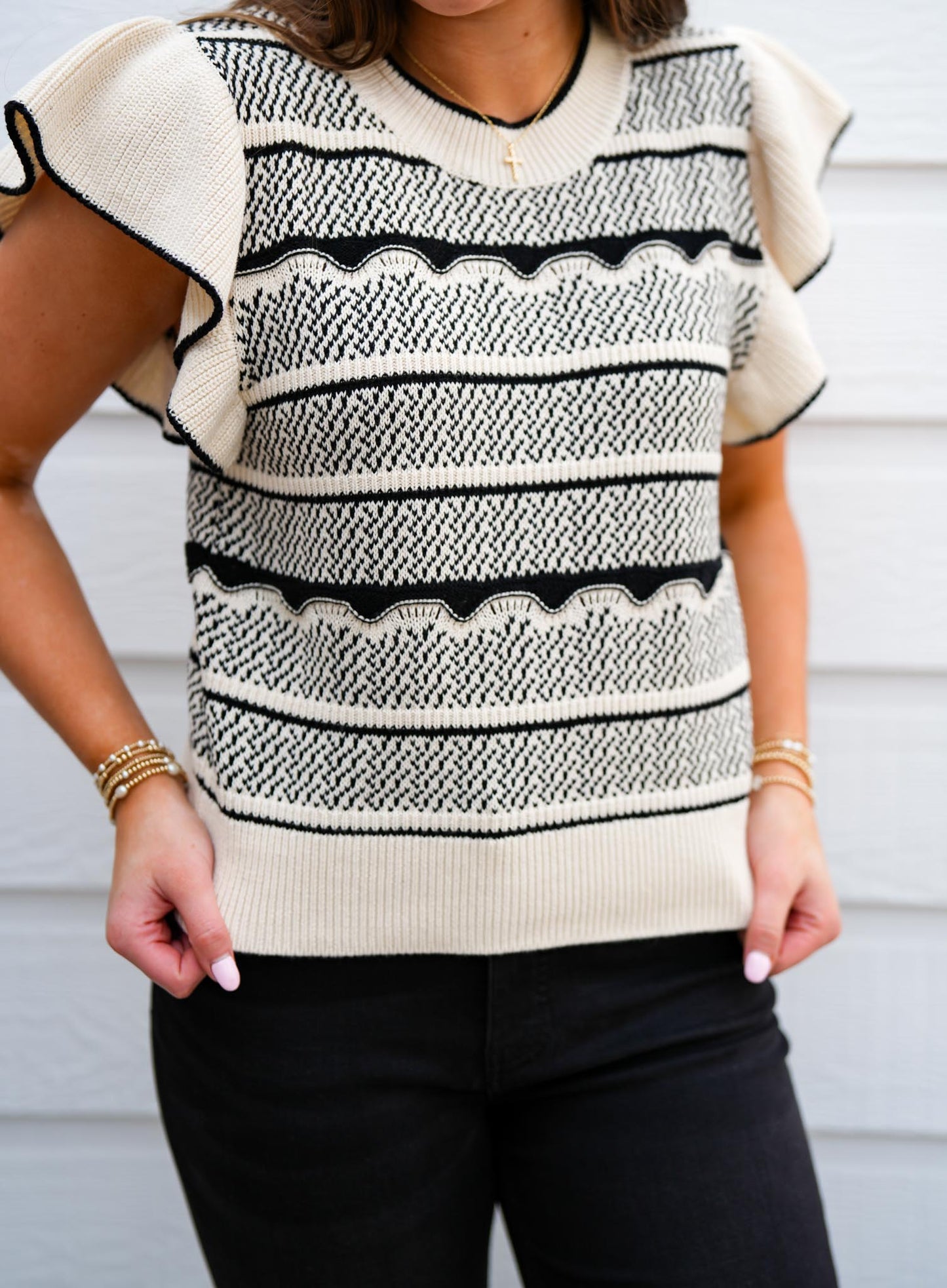 Bethany Sweater - Black/Cream - Southern Belle Boutique