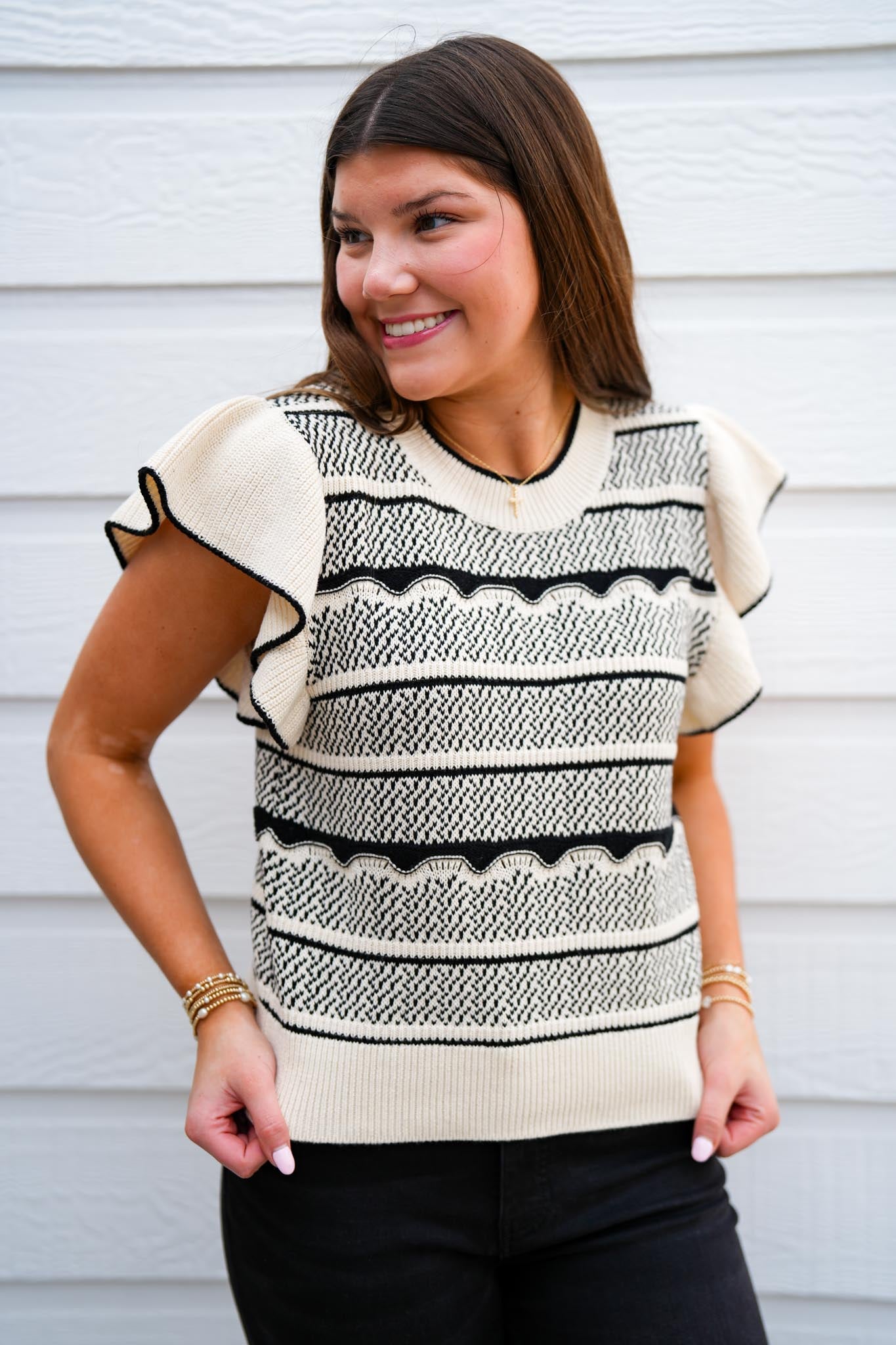 Bethany Sweater - Black/Cream - Southern Belle Boutique