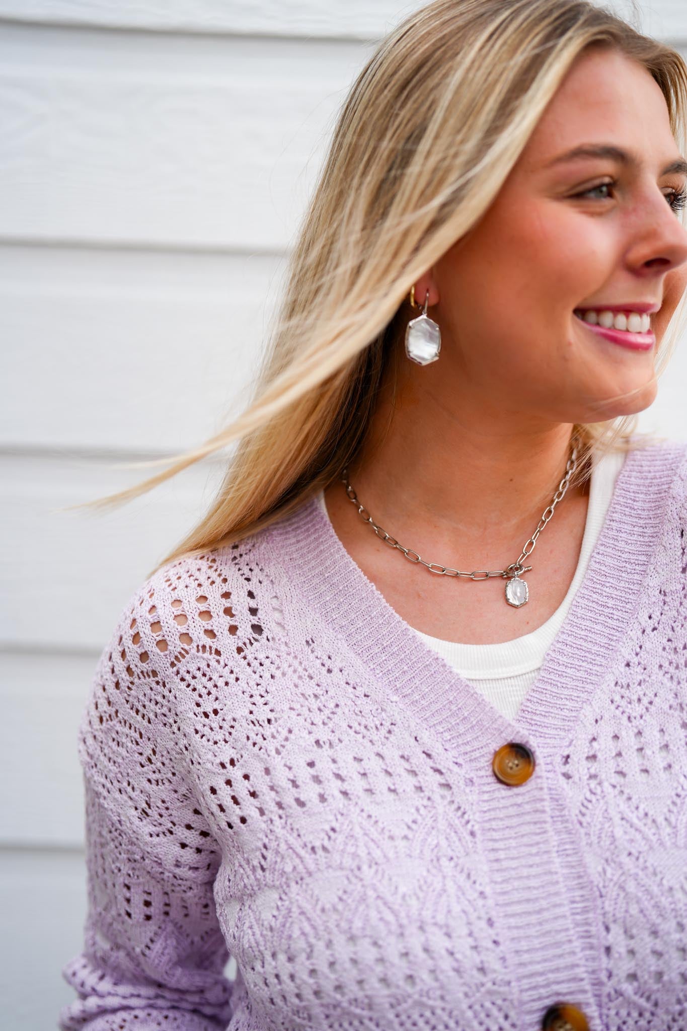 Lavender Pointelle Knitted V-Neck Crop Cardigan - Southern Belle Boutique