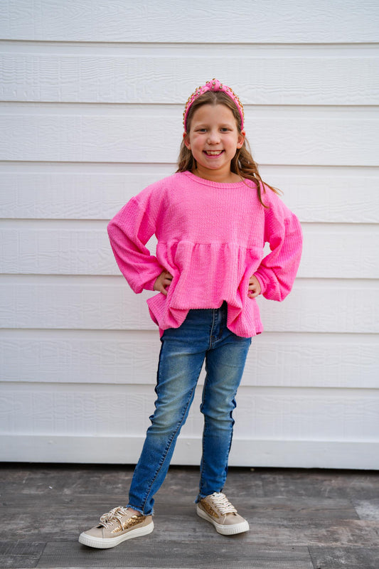 Pink Textured Peplum Knit Top - Southern Belle Boutique