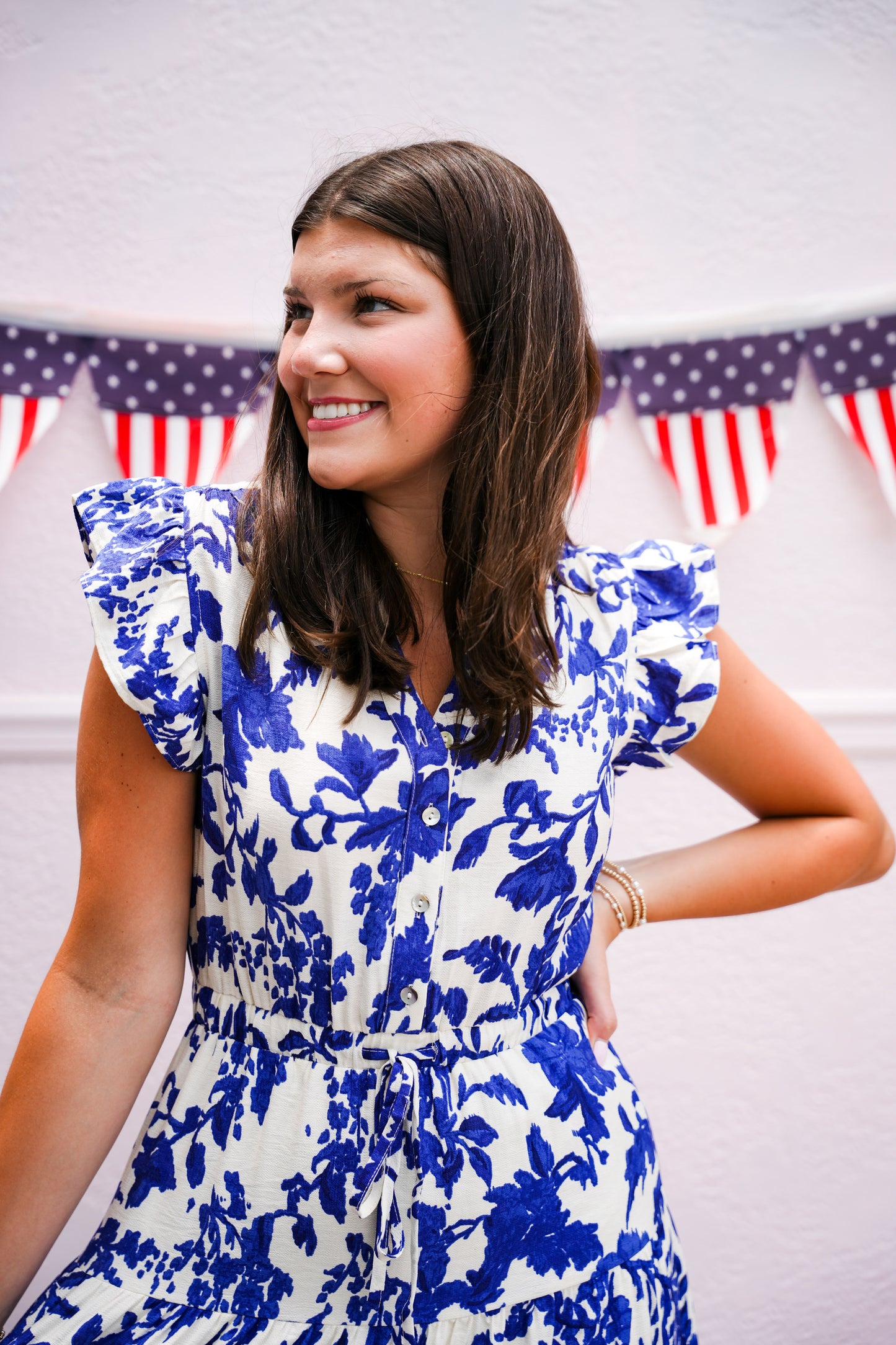Blue Floral Printed Tiered Maxi Dress