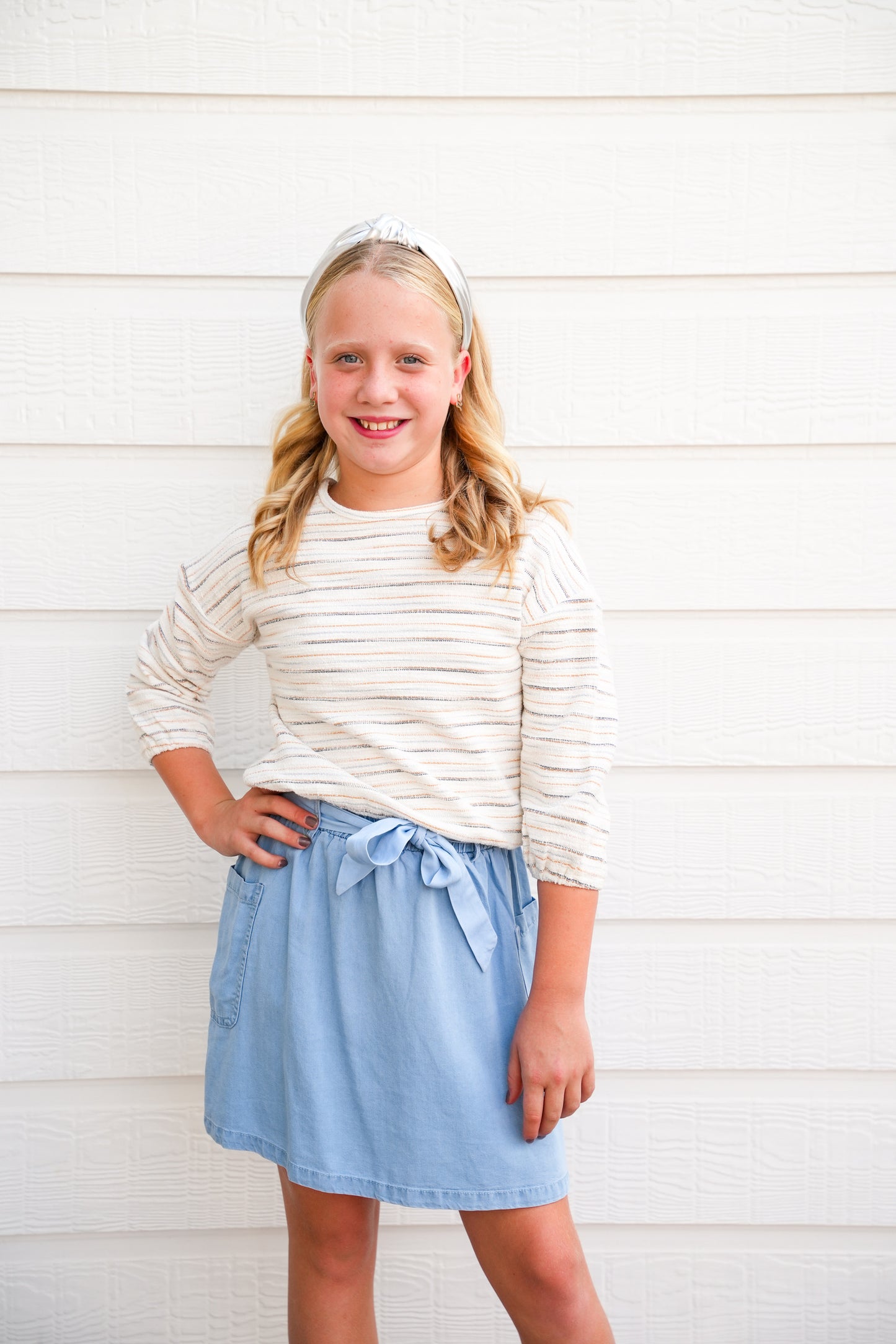 Mustard Striped Terry Knit Top