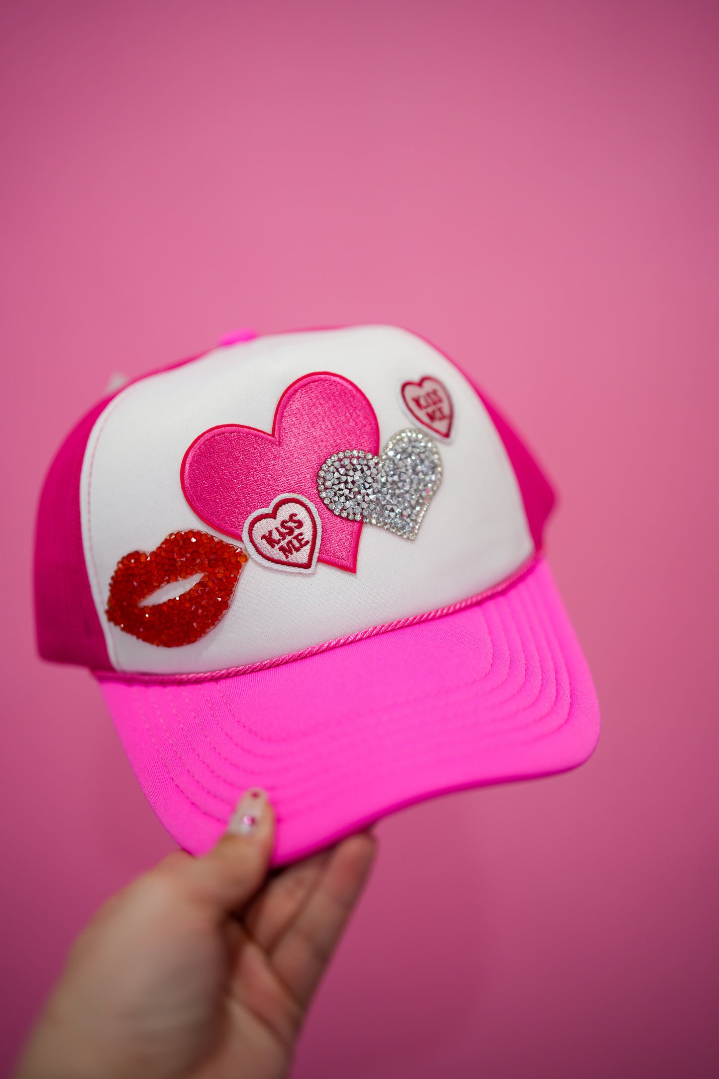 Kiss Me Trucker Hat - Hot Pink - Southern Belle Boutique