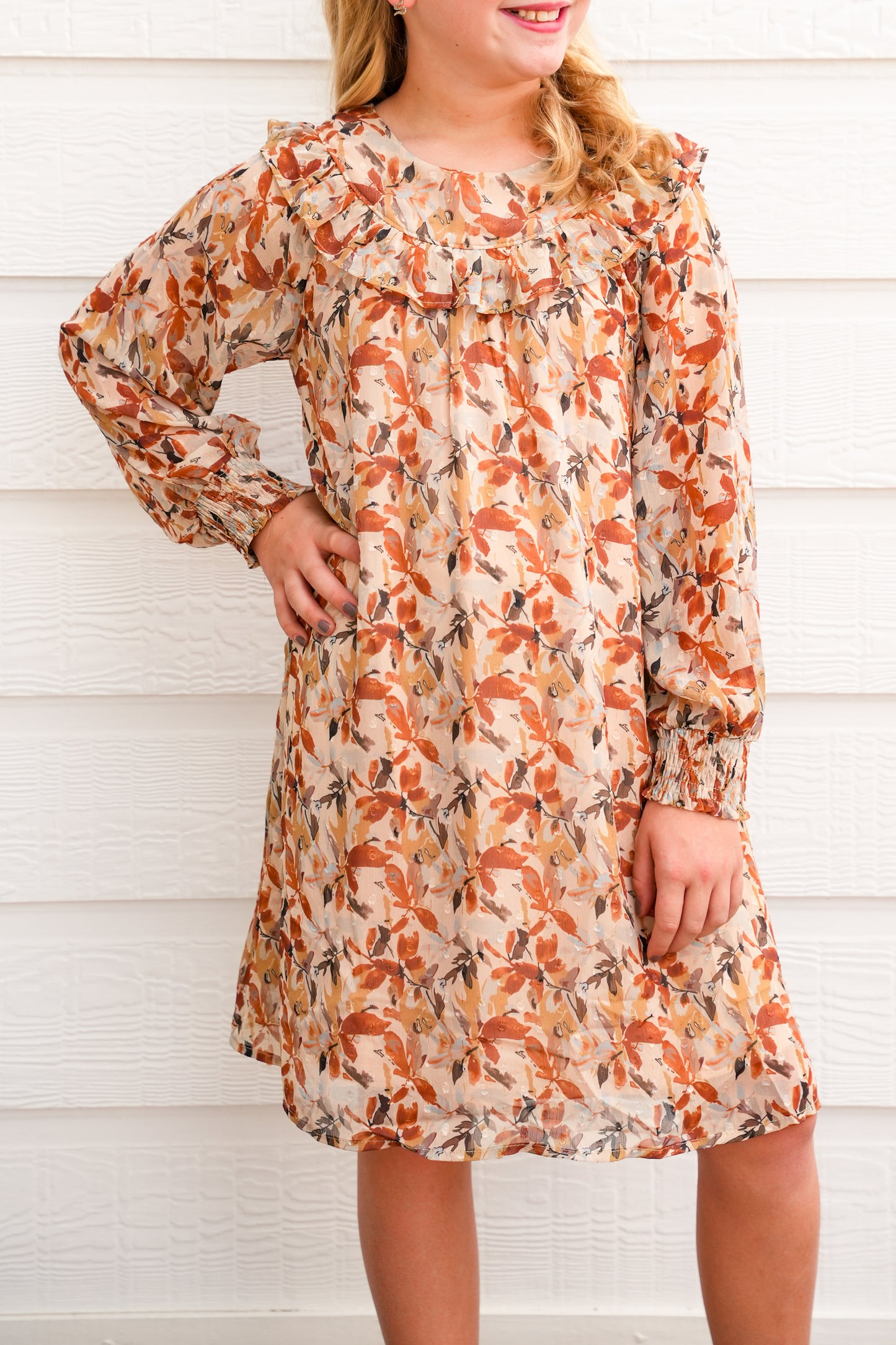 Taupe Floral Ruffle Dress