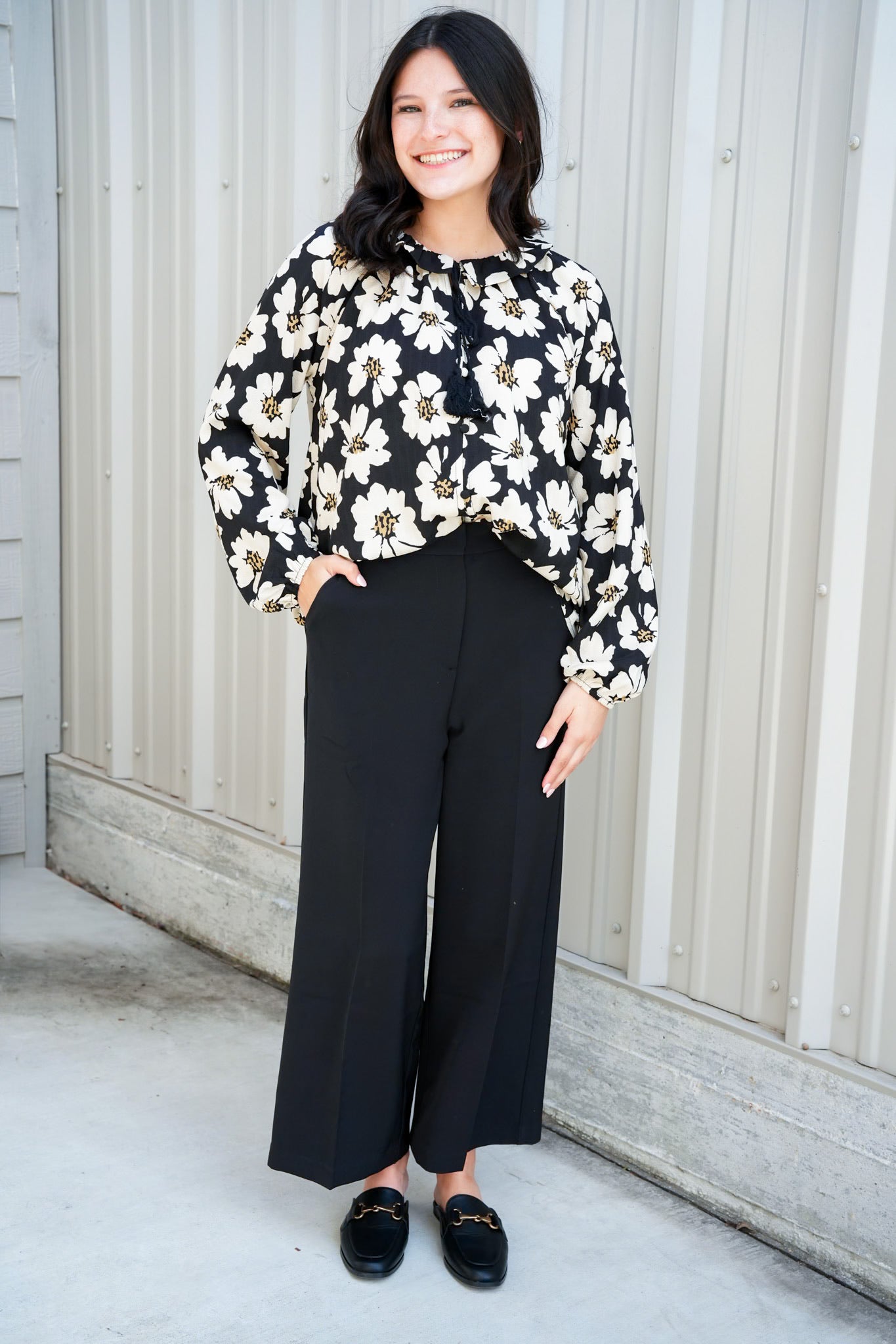 Floral Black Print Button Down Blouse - Southern Belle Boutique