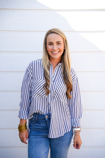 Black Striped Button Down Shirt