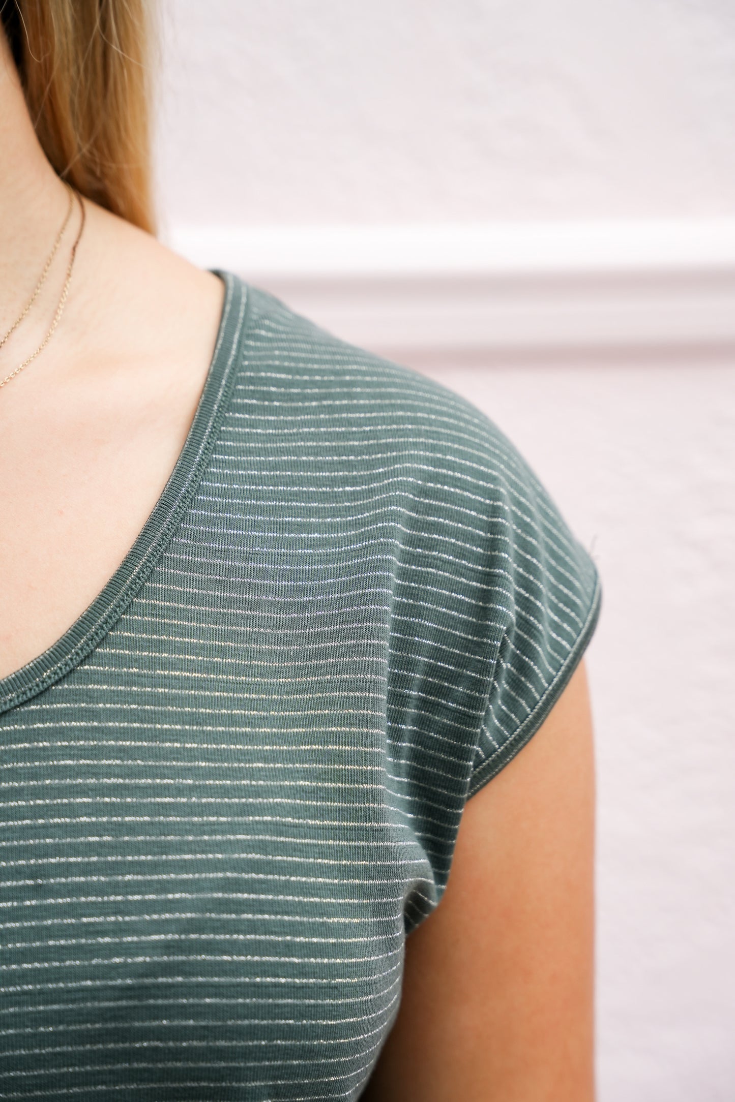 Sage Striped Sleeveless Tee - Southern Belle Boutique