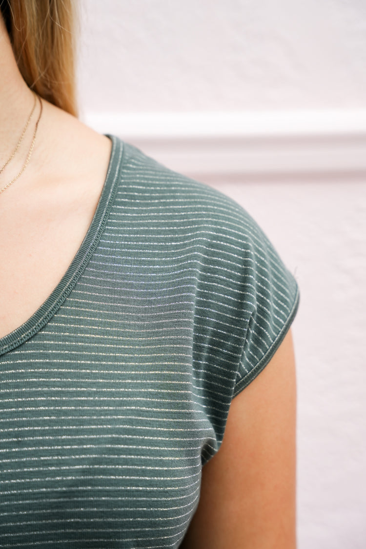 Sage Striped Sleeveless Tee