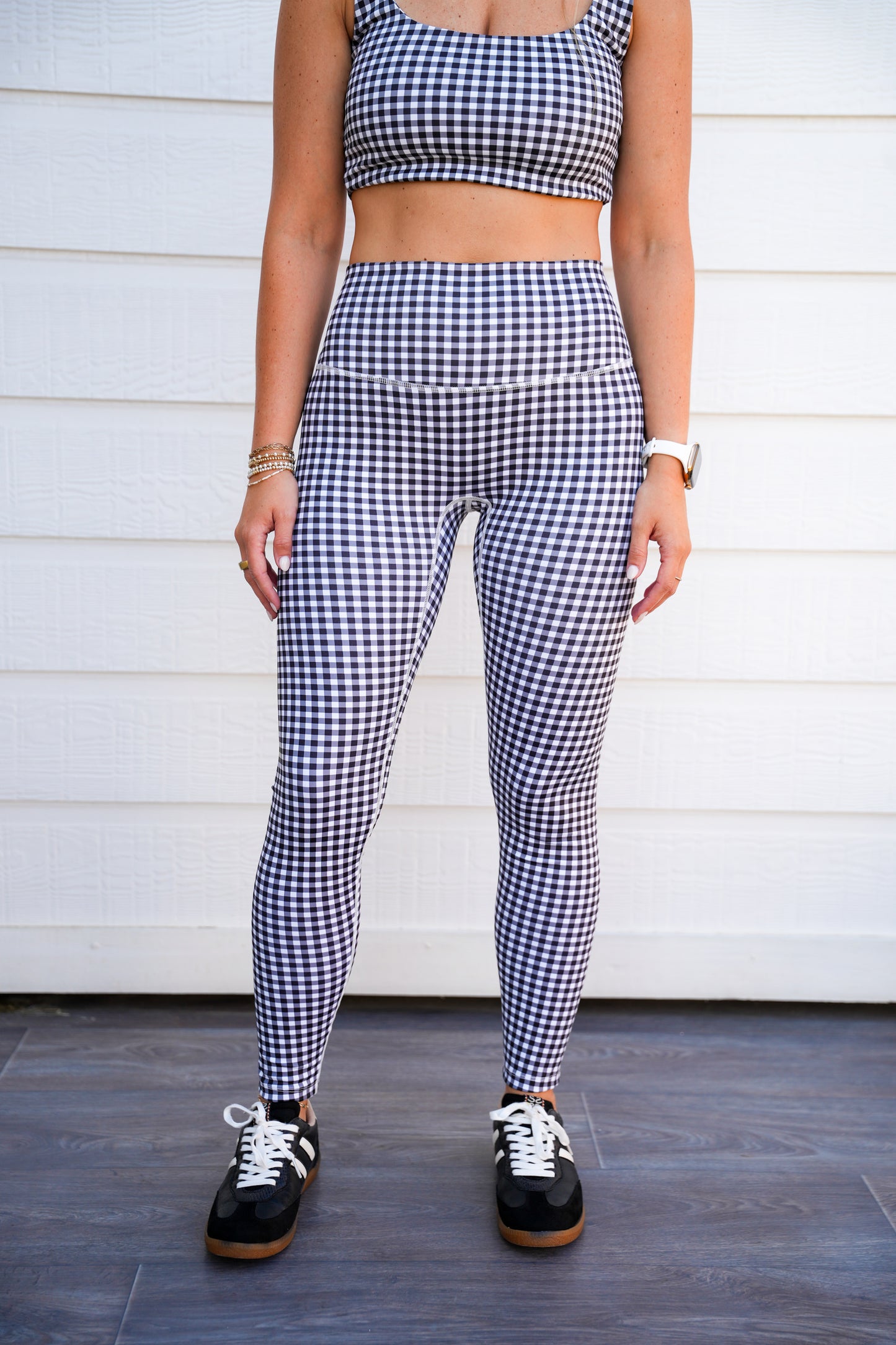 Black Gingham Print Aligned Performance High-Rise Leggings