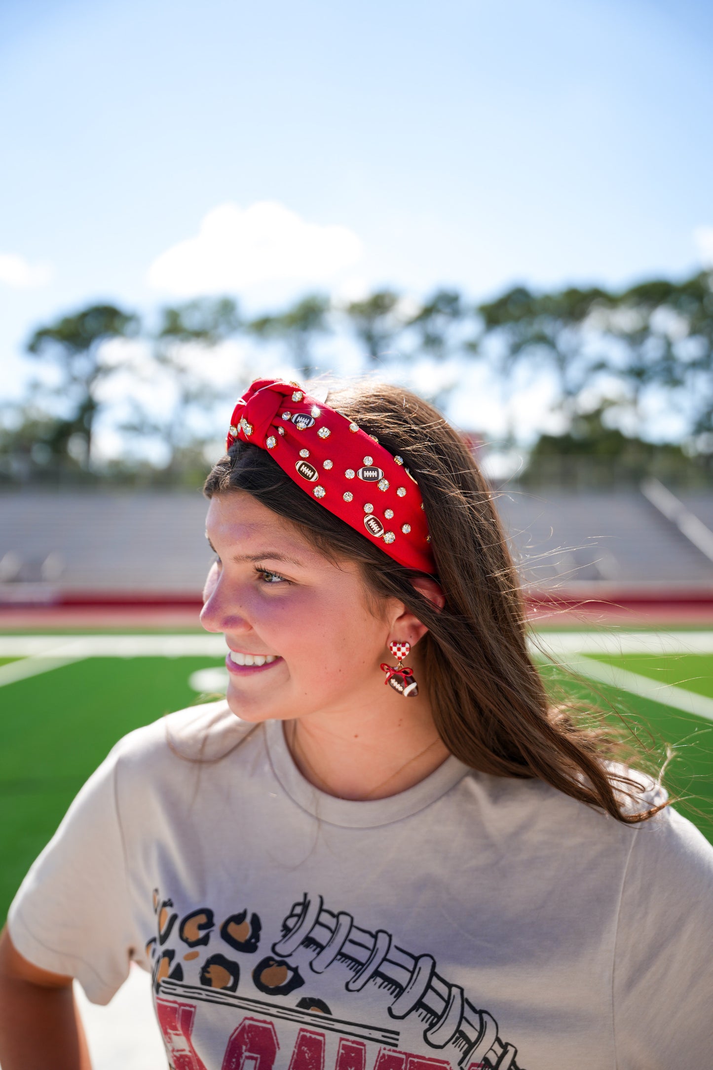 Game Day Charms Knotted Headband - Red - Southern Belle Boutique