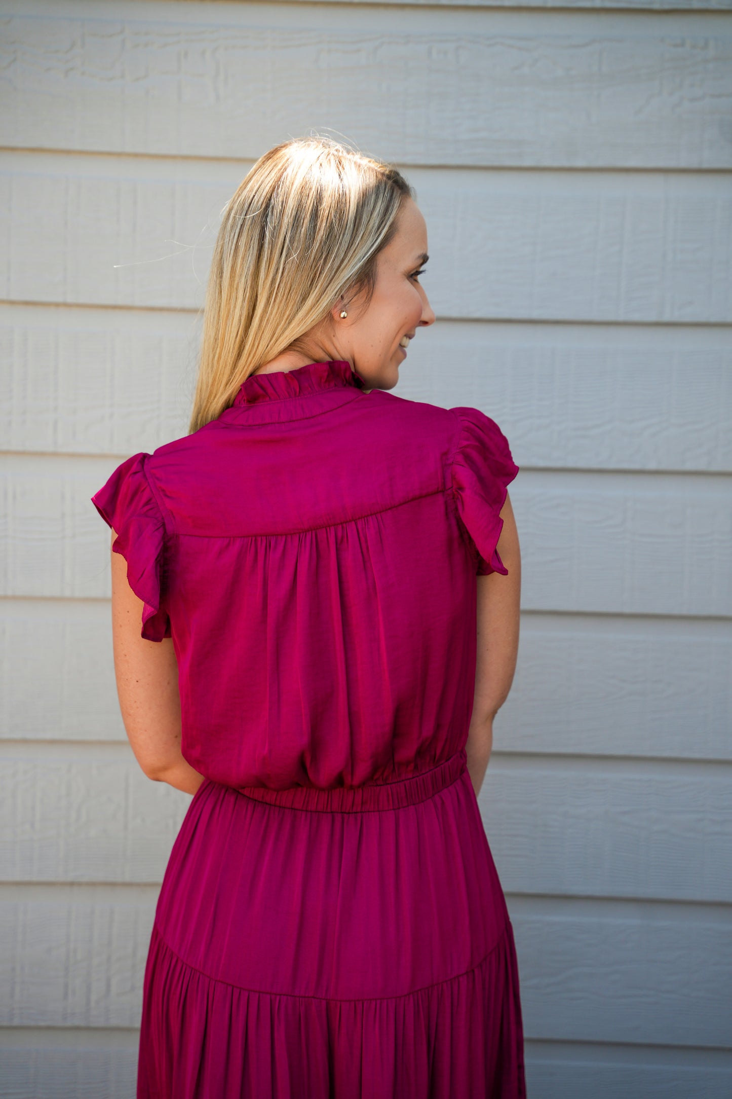 Satin Tiered Maxi Dress - Fall Red