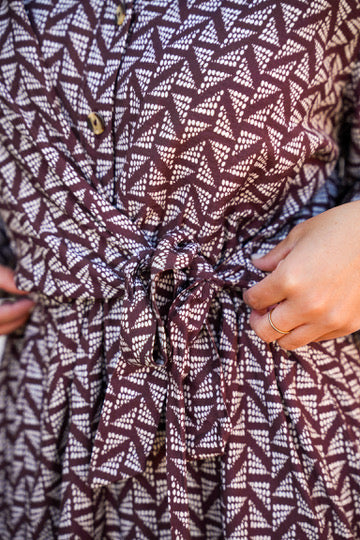 Brown Abstract Waist Tie Mini Dress