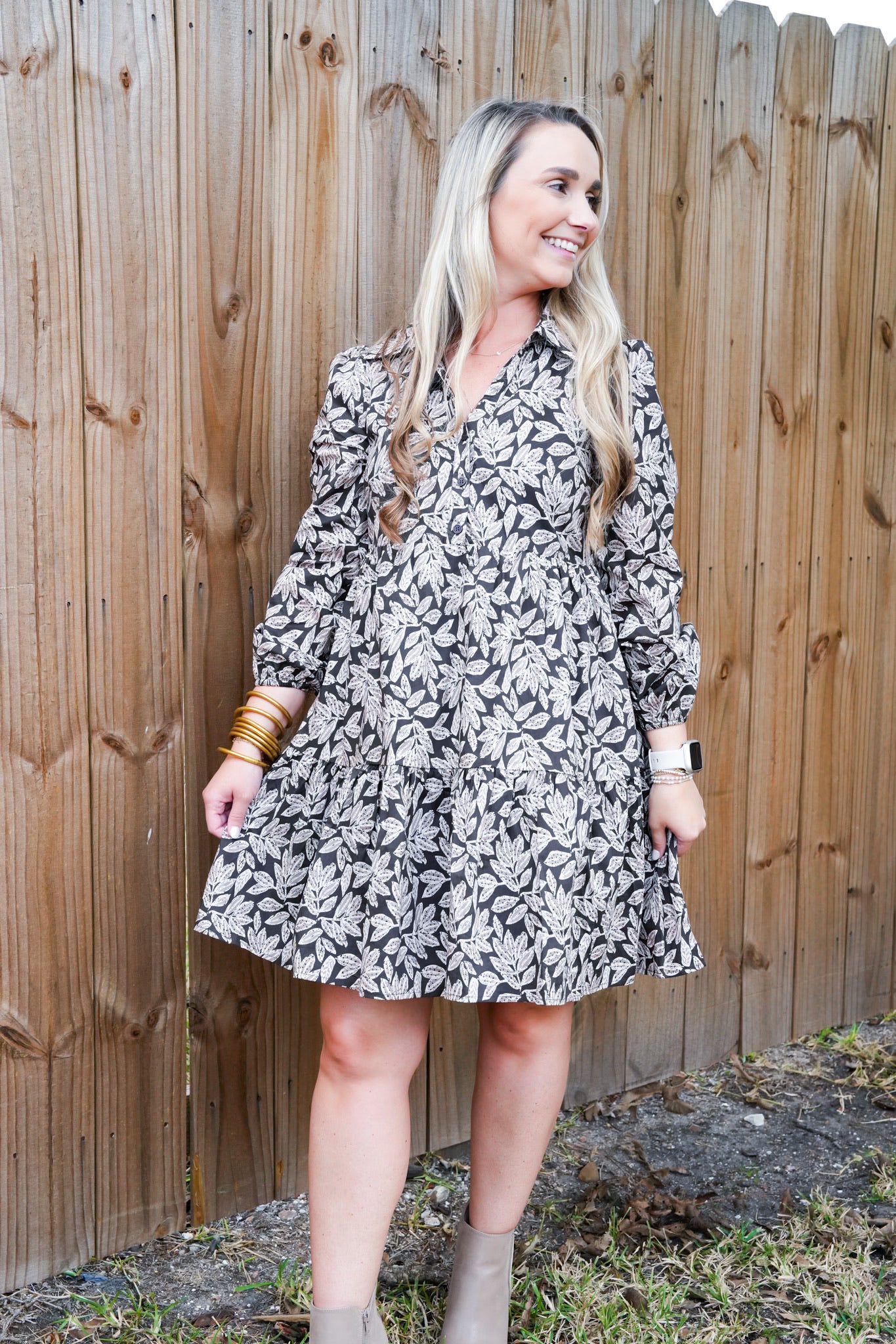 Leaf Print Poplin Mini Dress - Southern Belle Boutique