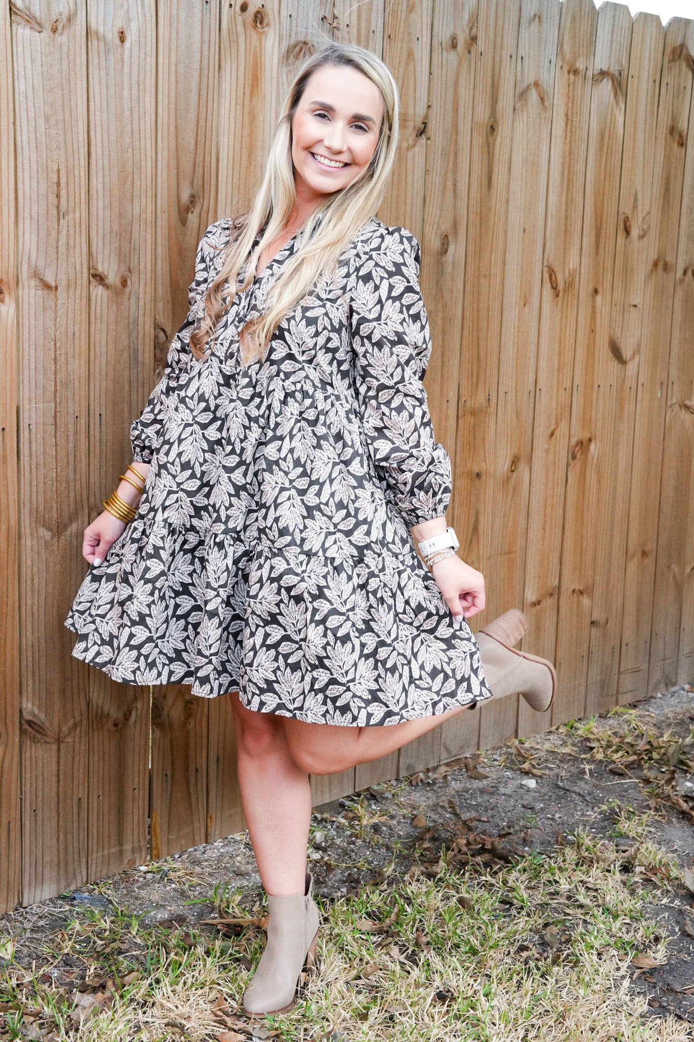 Leaf Print Poplin Mini Dress - Southern Belle Boutique