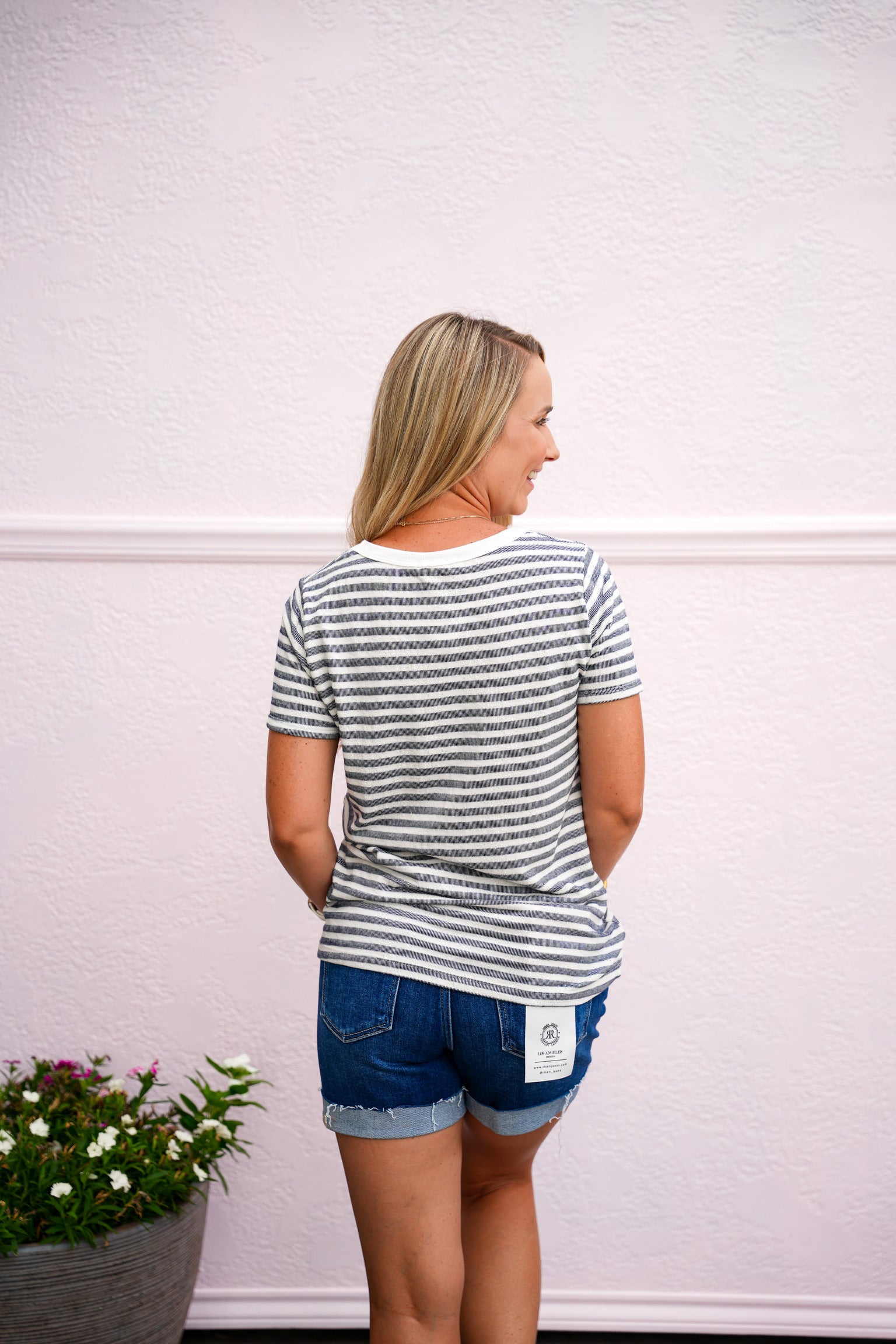 Navy Terry Loop Stripe Top - Southern Belle Boutique