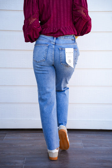 High Rise Crop Straight Rhinestone Jeans - Medium