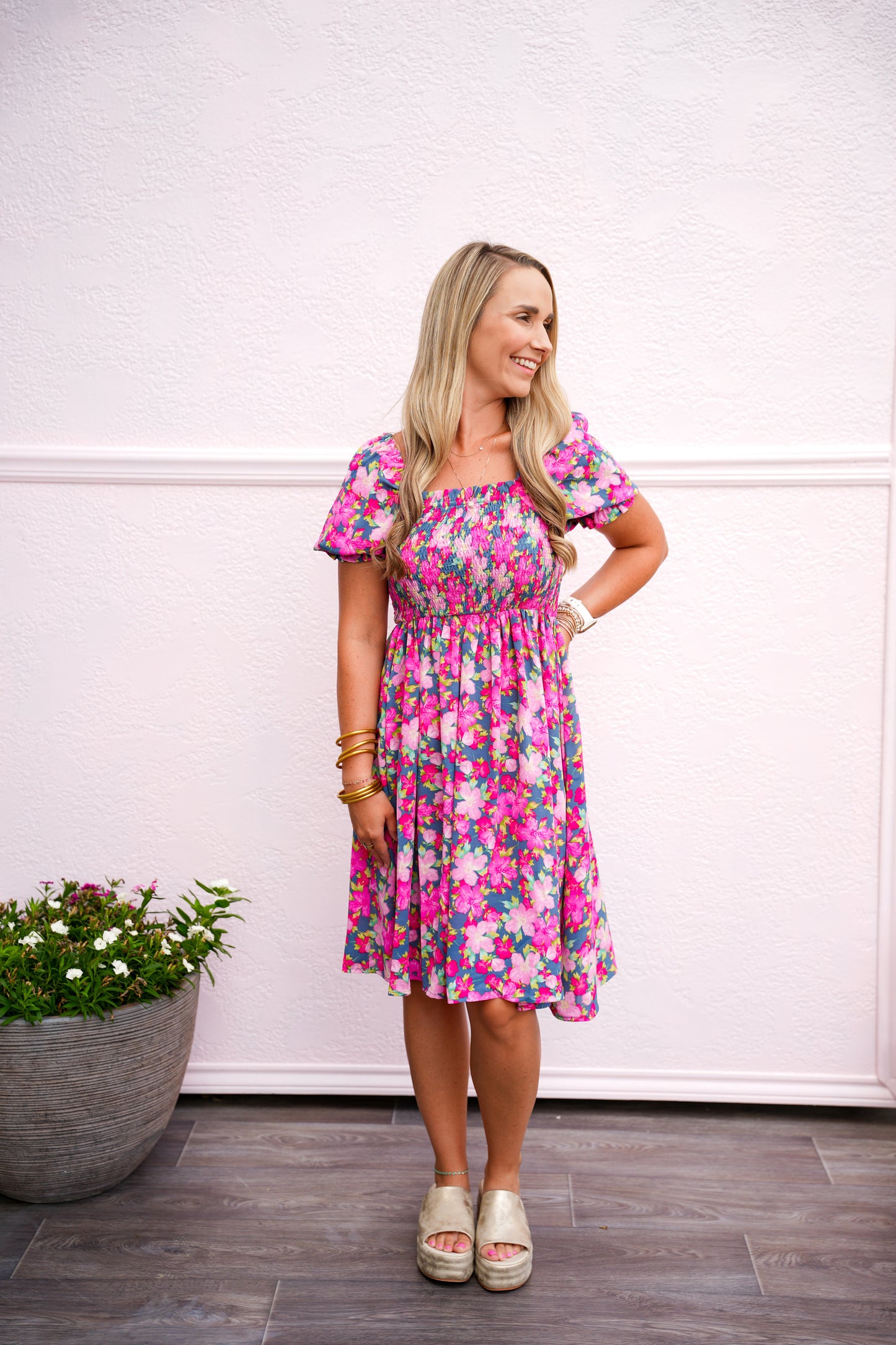 Grey Floral Print Dress