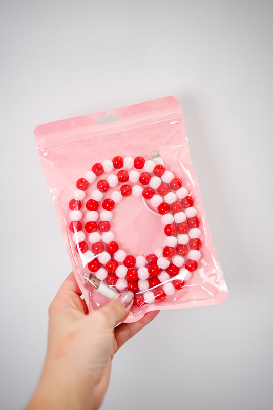 Dual Cable Phone Charger - Pink/Red VDay - Southern Belle Boutique