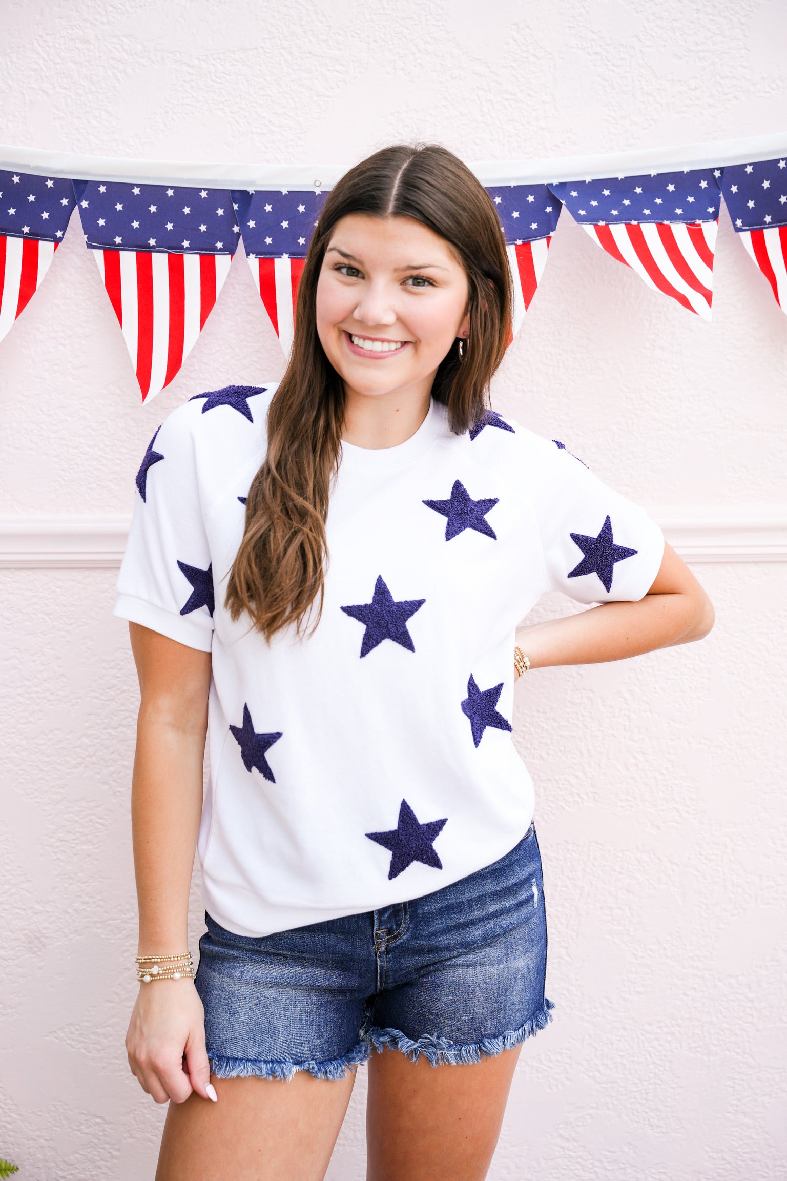 Stars Lightweight Short Sleeve Sweatshirt - Southern Belle Boutique