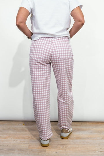 Michelle Gingham Barrel Jeans