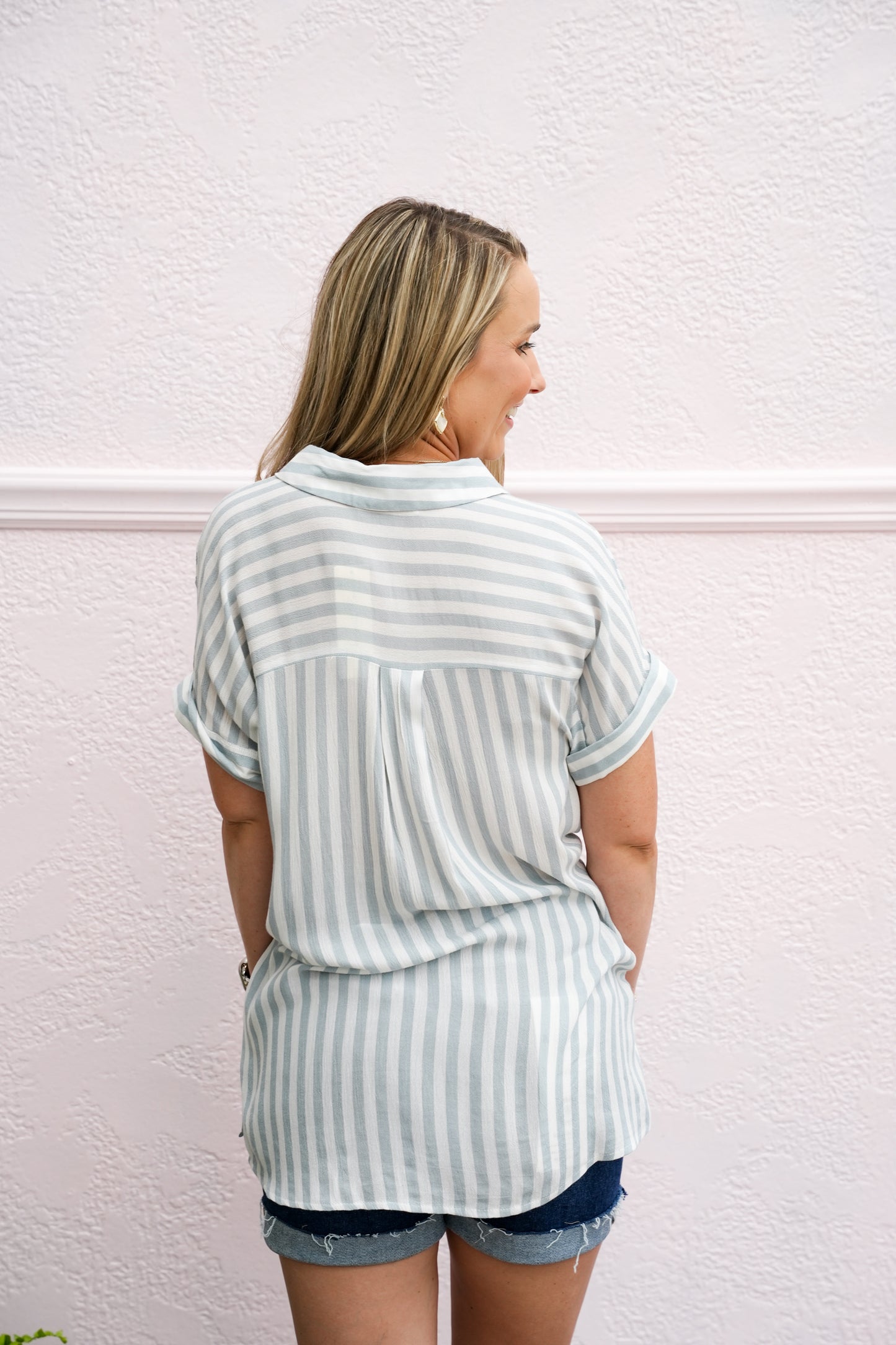 Dusty Blue/White Striped Blouse