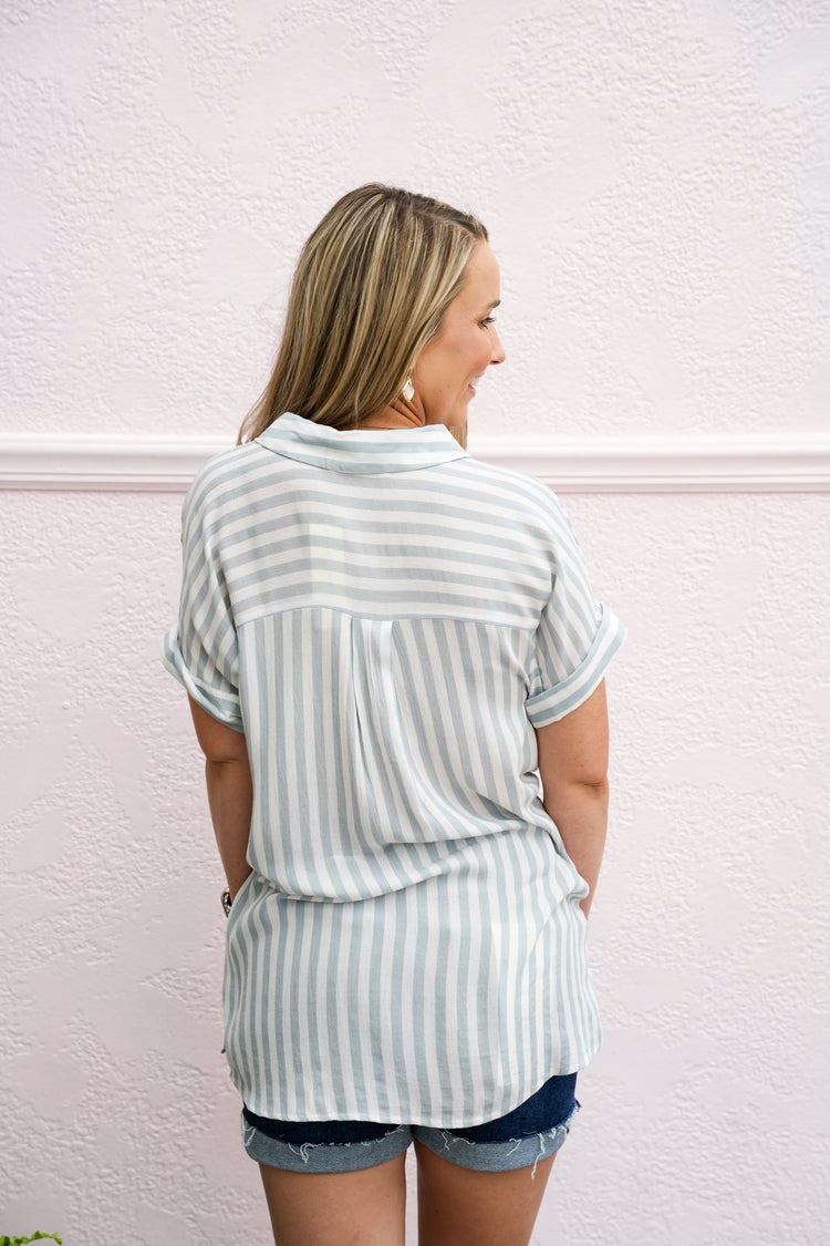 Dusty Blue/White Striped Blouse